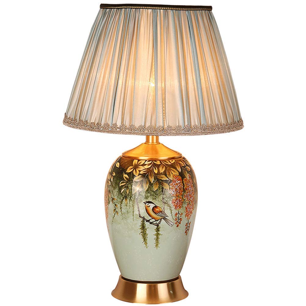 Z&y GLAa Modern Table Lamp - American Style Bedside Lamp for Bedroom, Living Room & Study with Warm Lighting, Copper Ceramic Shade & Pure Copper Base (Blue) - Perfect for Home Decor, Reading & Relaxation