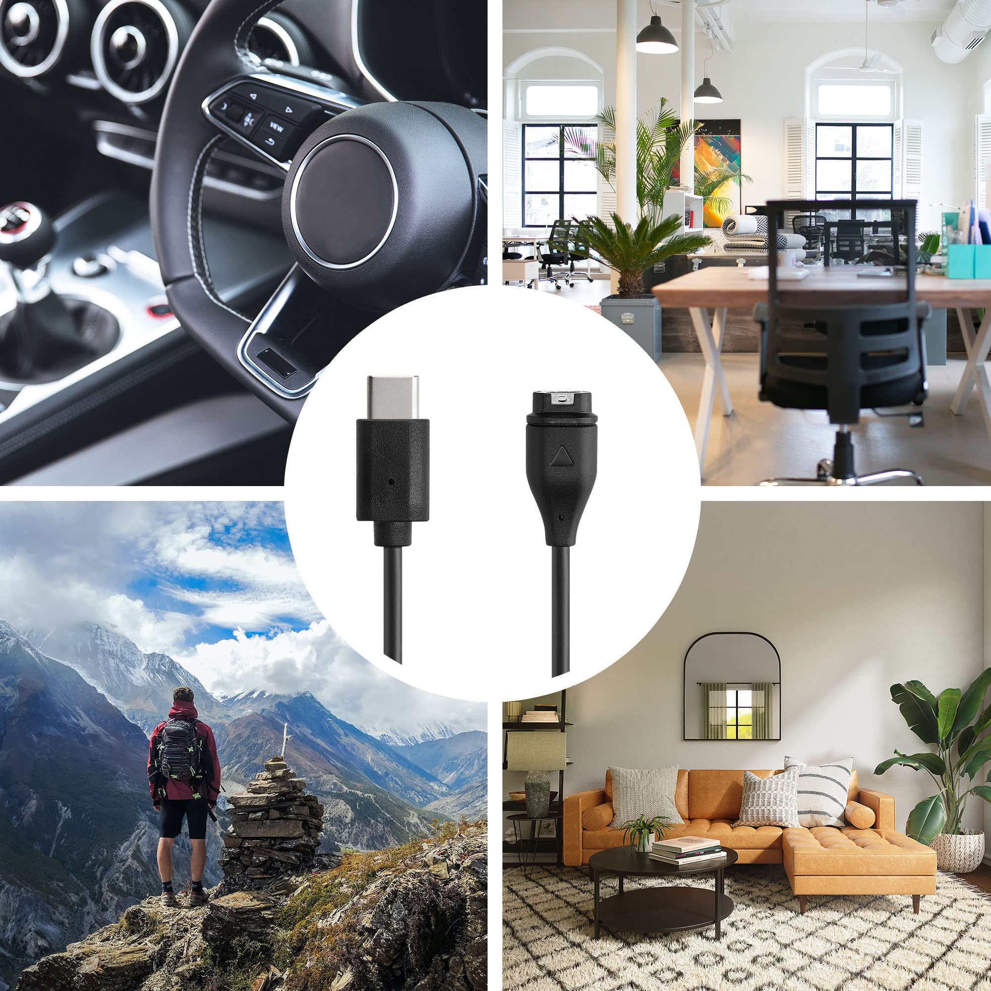 kwmobile USB-C Charger Cable for Garmin Forerunner 265/265S/965 Smartwatch - Fast Charging Power Cord - Perfect for Running, Workouts & Travel - Black