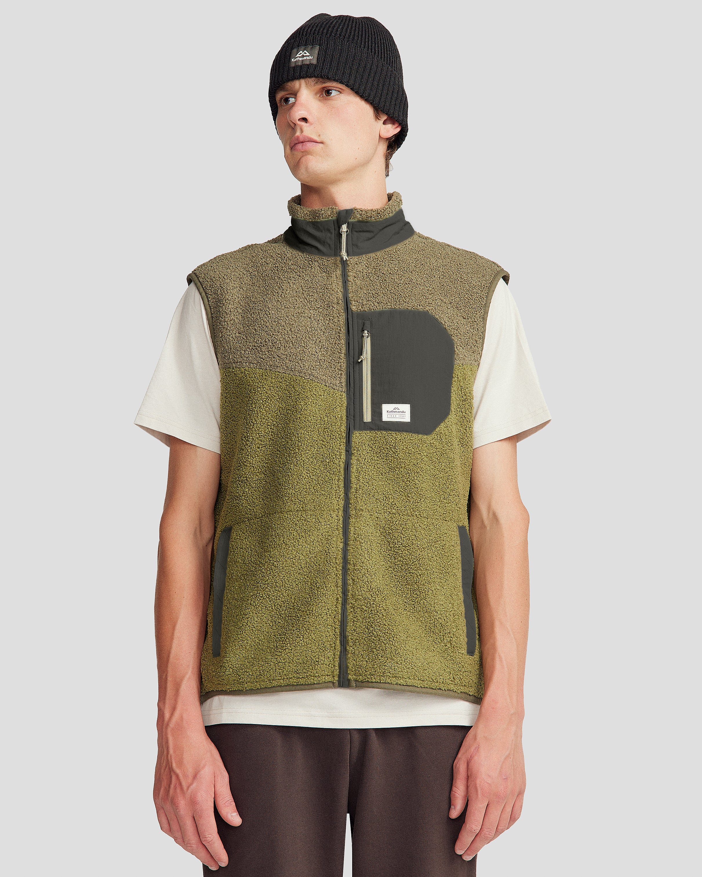 Co Z High Pile Fleece Men's Vest - Light Moss/Dark Fern - Warm Winter Layering for Outdoor Activities & Casual Wear
