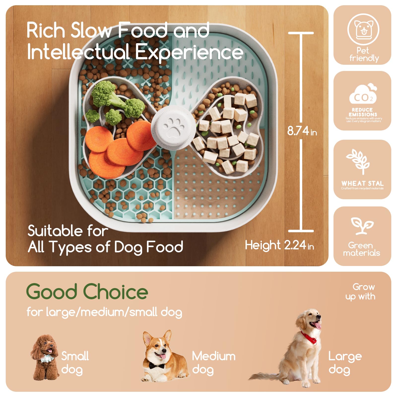 KILIN Slow Feeder Dog Bowls with Lick Mat - Non-Slip Plant-Based Slow Eating Bowl for Dry, Wet & Raw Food - Interactive Puzzle Feeder for Small, Medium & Large Dogs - Perfect for Mealtime Enrichment & Anxiety Relief