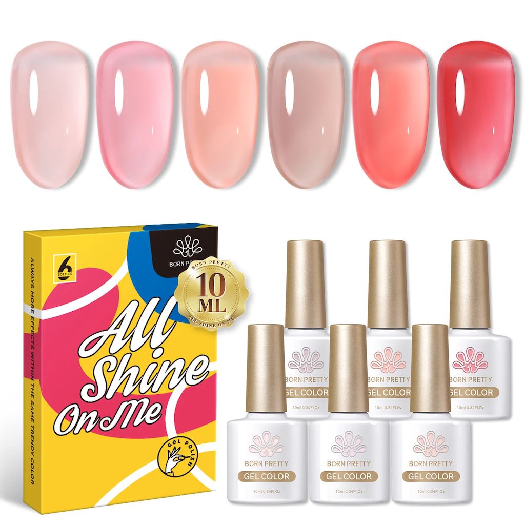 Jelly Rose Nude Gel Polish Set - 6 Natural Colors, 10ml Bottles by Born Pretty | Long-Lasting Nail Art for Manicures, Pedicures & Salon Use