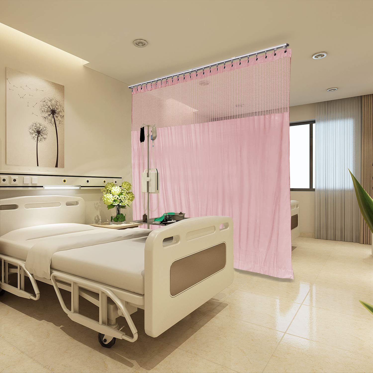 Macochico Medical Room Divider Curtain - Pink Hospital Privacy Screen with Nickel Grommets, 10ft Wide x 8ft Tall (1 Panel) - Ideal for Clinics, Spas, Labs & Healthcare Facilities