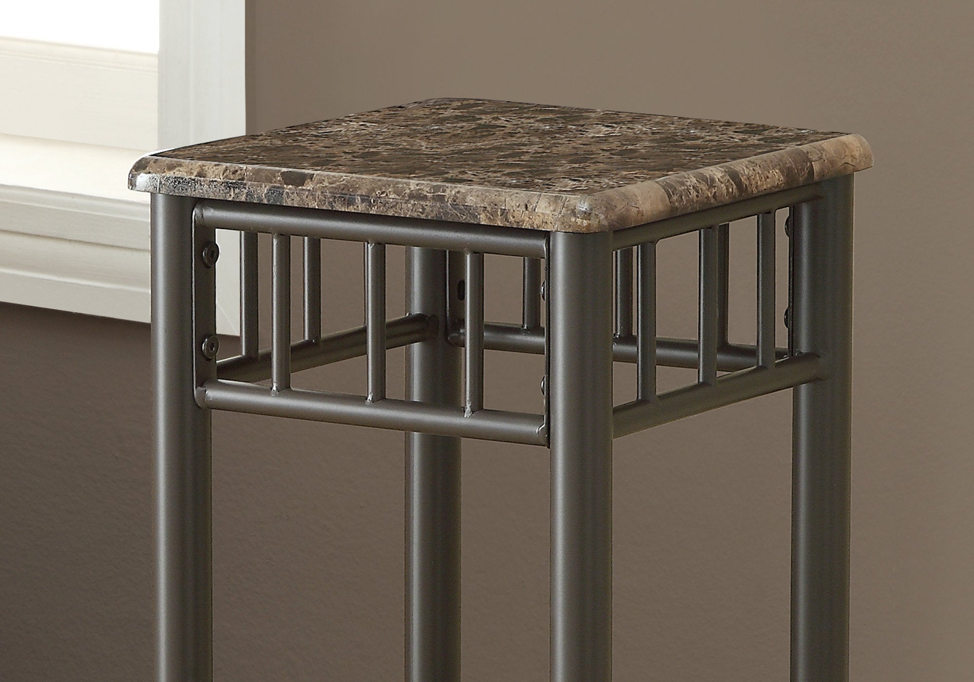 Modern Accent Table with Cappuccino Marble Top and Bronze Metal Base - Stylish Side Table for Living Room, Bedroom or Office Decor