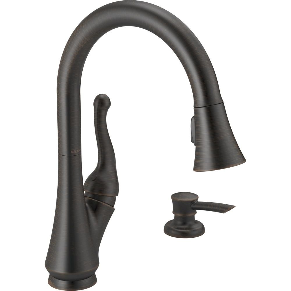 Delta Talbott Oil Rubbed Bronze Kitchen Faucet with Pull Down Sprayer and Soap Dispenser - Venetian Bronze Finish for Modern Farmhouse & Rustic Kitchen Sinks