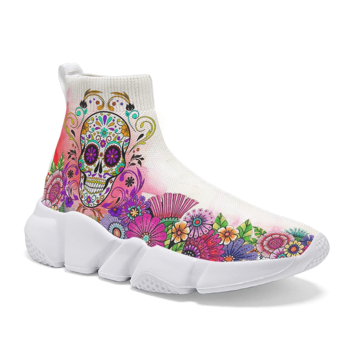 Hetios Women's Fashion Skull Print Slip-On Sneakers - Breathable Knit Running Shoes for Jogging, Walking & Casual Wear | Perfect for Gym, Workout & Street Style