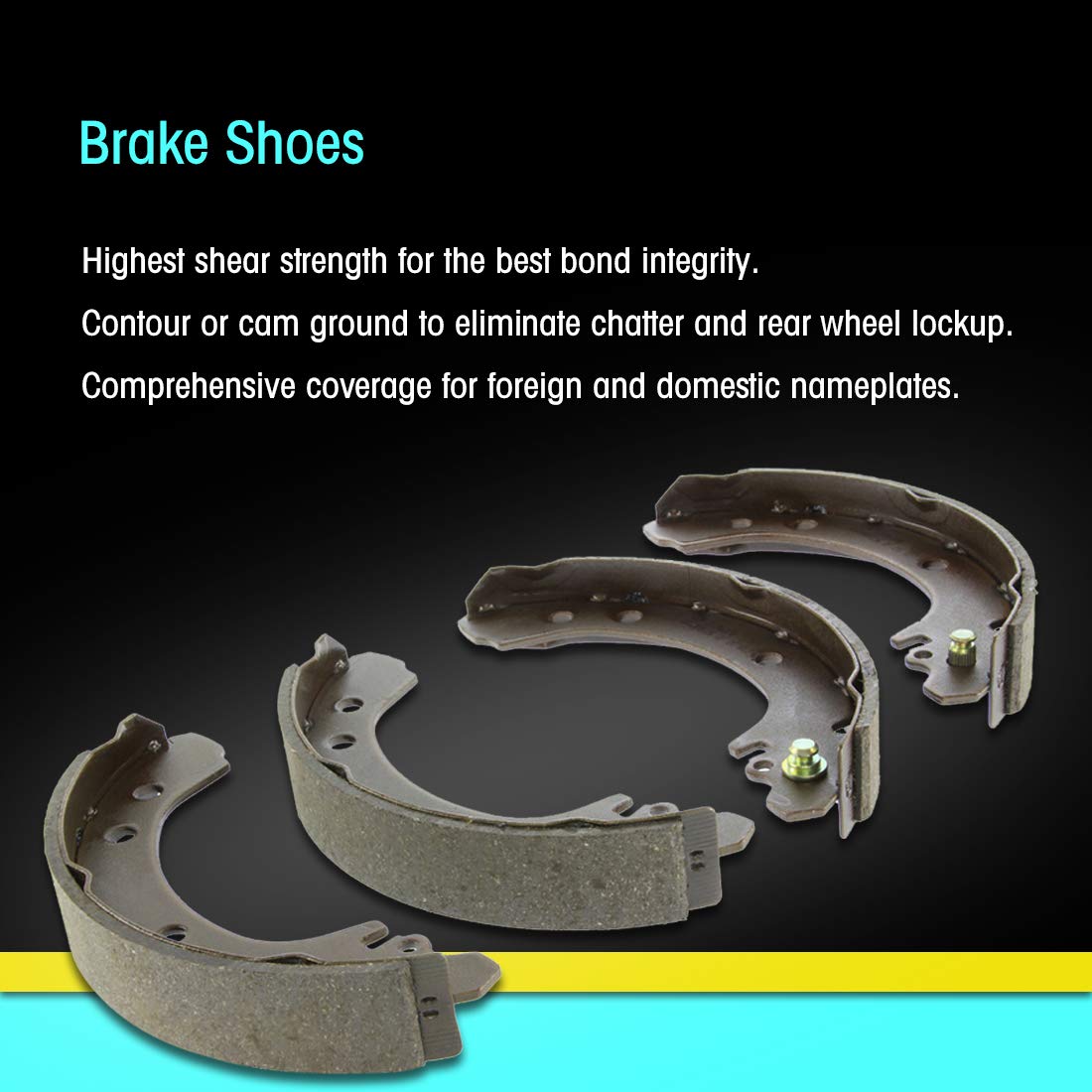 AutoDN Front Premium Drum Brake Shoes Set of 4 - Compatible with 1963-1965 Ford Ranchero | High-Performance Braking for Classic Car Restoration & Safe Driving