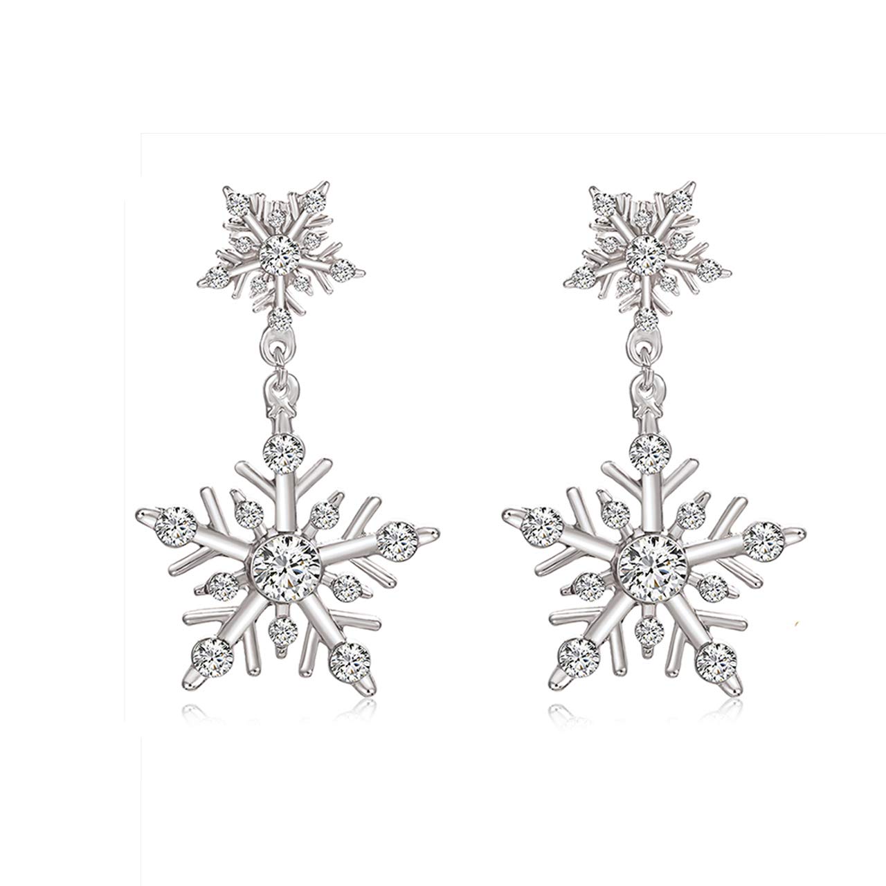 Hypoallergenic Snowflake Dangle Earrings for Women - Winter Flower Drop Pierced Stud Earrings - Perfect Christmas Gift for Holiday Parties & Festive Occasions
