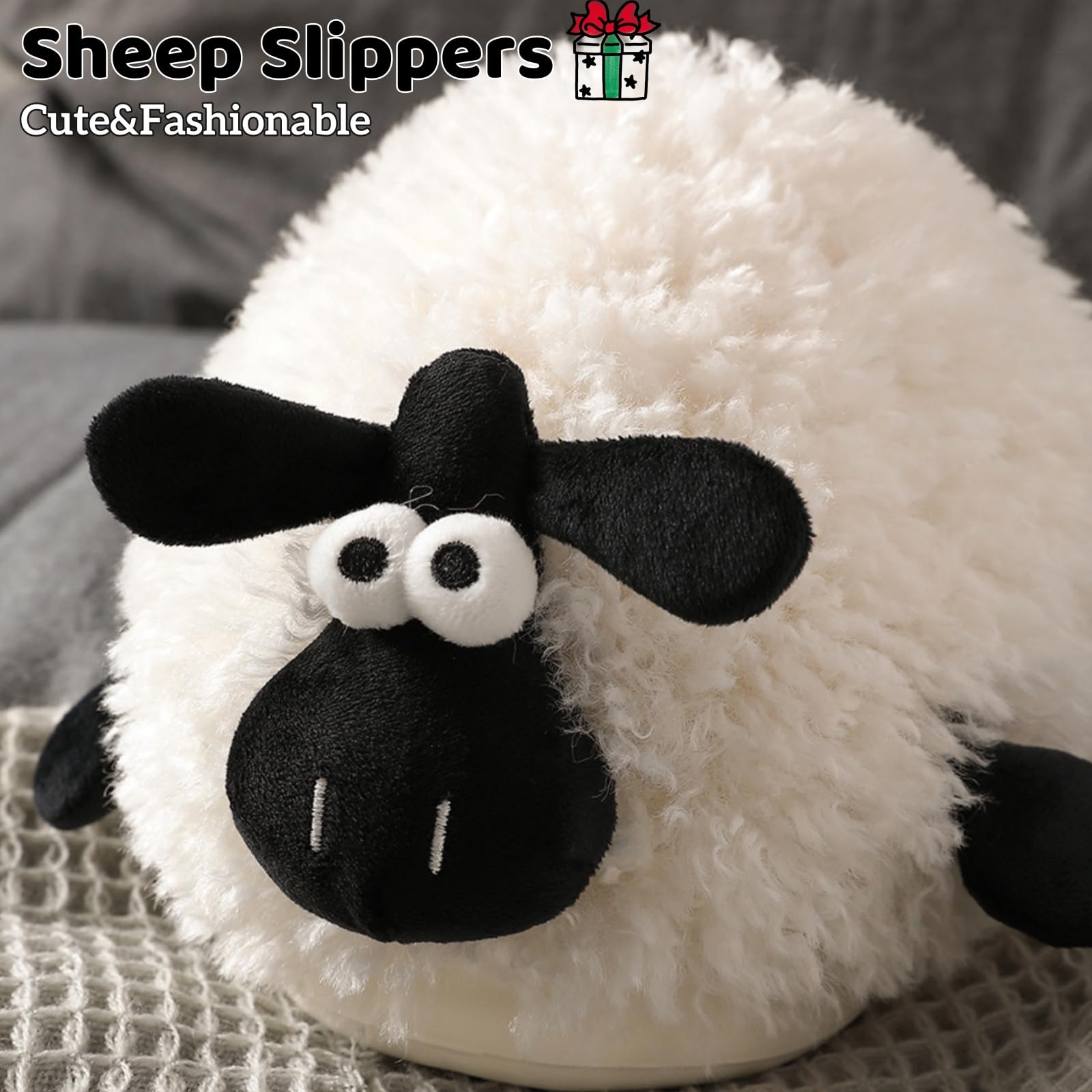 Cozy Sheep Fuzzy Slippers for Women & Men - Plush Warm Lining with Memory Foam - Indoor/Outdoor House Slippers - Perfect for Winter Comfort, Lounge Wear & Gift Giving