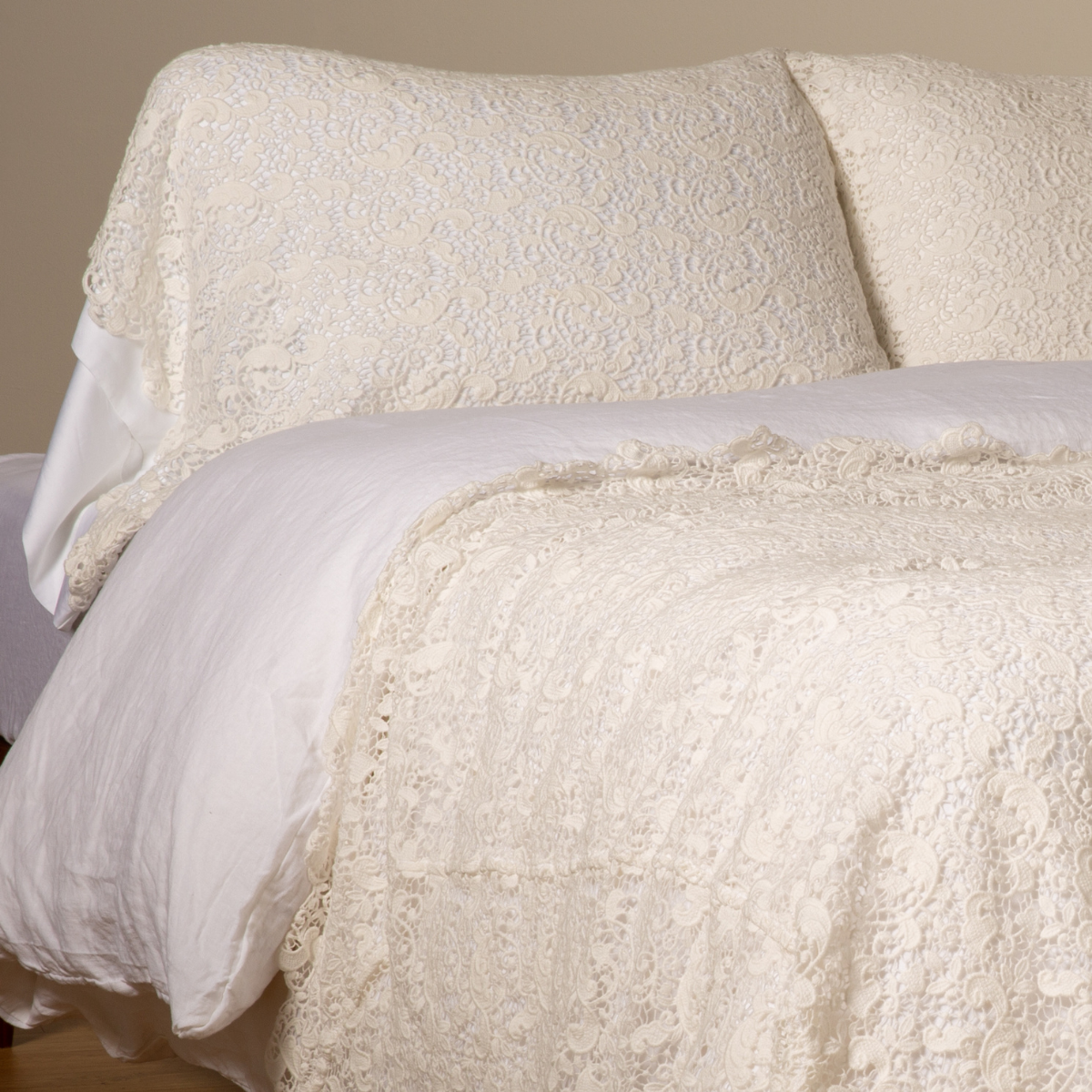 Allora Lace Pillowcase (Single) - Elegant Embroidered Cotton Pillow Cover for Bedroom Decor | Perfect for Guest Rooms, Weddings & Luxury Home Styling