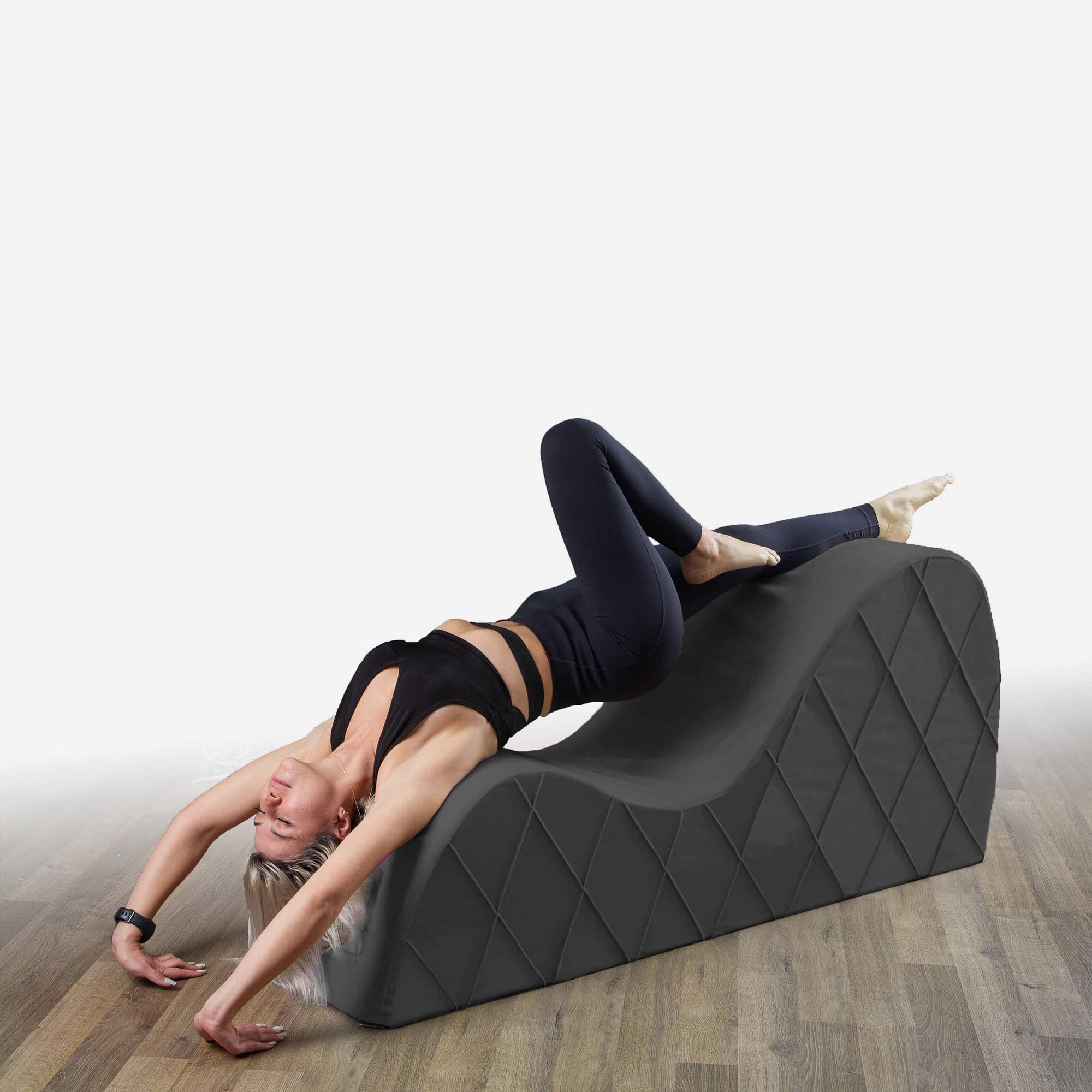 Premium Curved Chaise Lounge Chair - Dark Grey Yoga & Stretching Chair for Home, Office & Spa - Perfect for Meditation, Relaxation & Comfortable Lounging