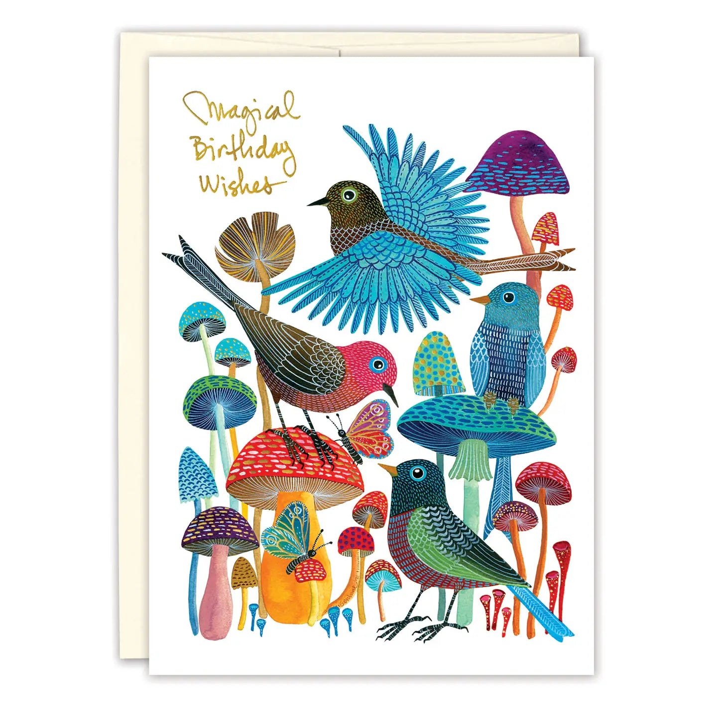Birds & Mushrooms Birthday Greeting Card - Whimsical Nature-Themed Birthday Card for Friends & Family - Perfect for Birthdays, Anniversaries & Special Occasions