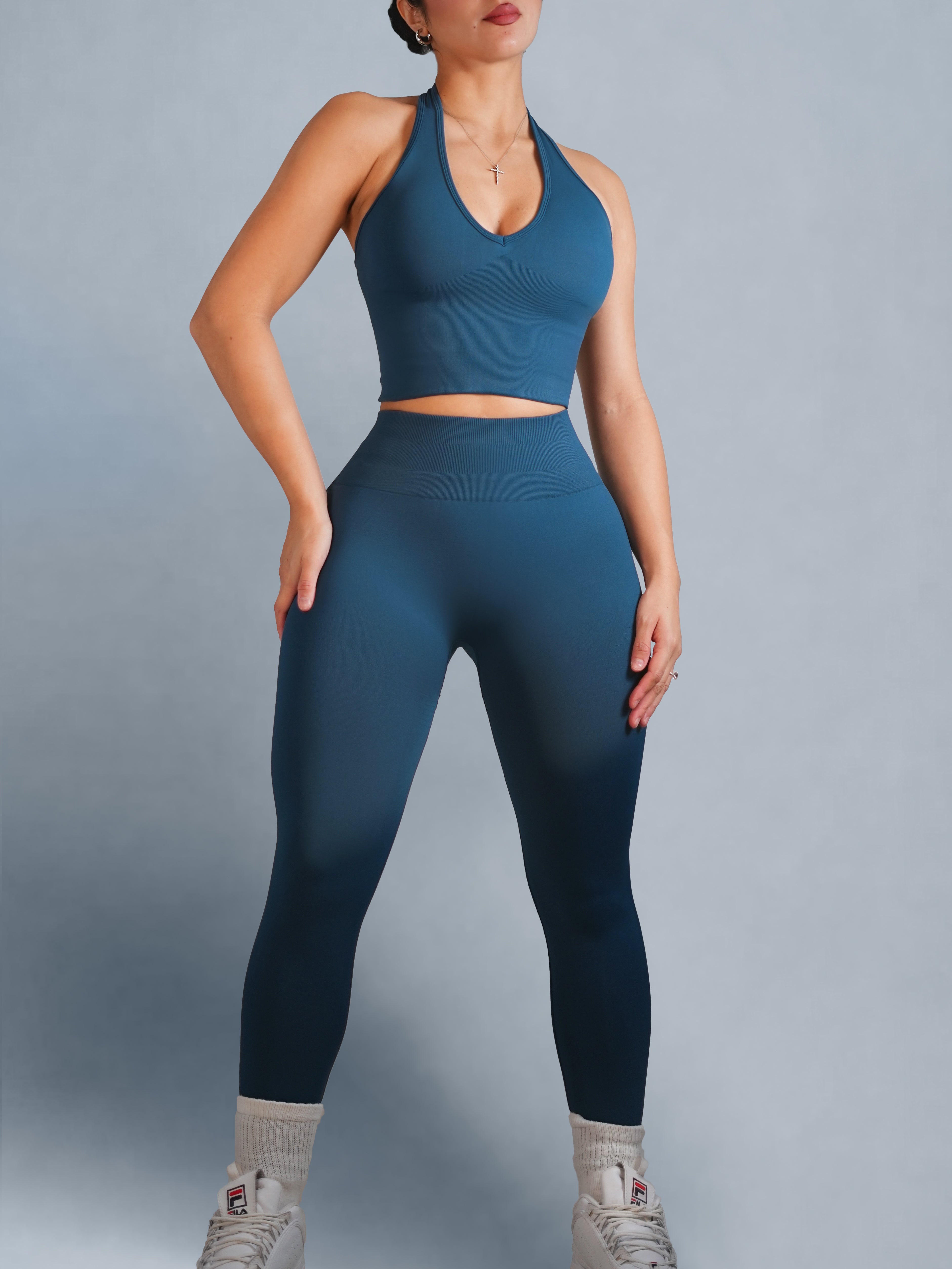 High Waist Seamless Yoga Leggings for Women - Deep Azure - Comfortable Workout Pants for Running, Gym & Lounge Wear