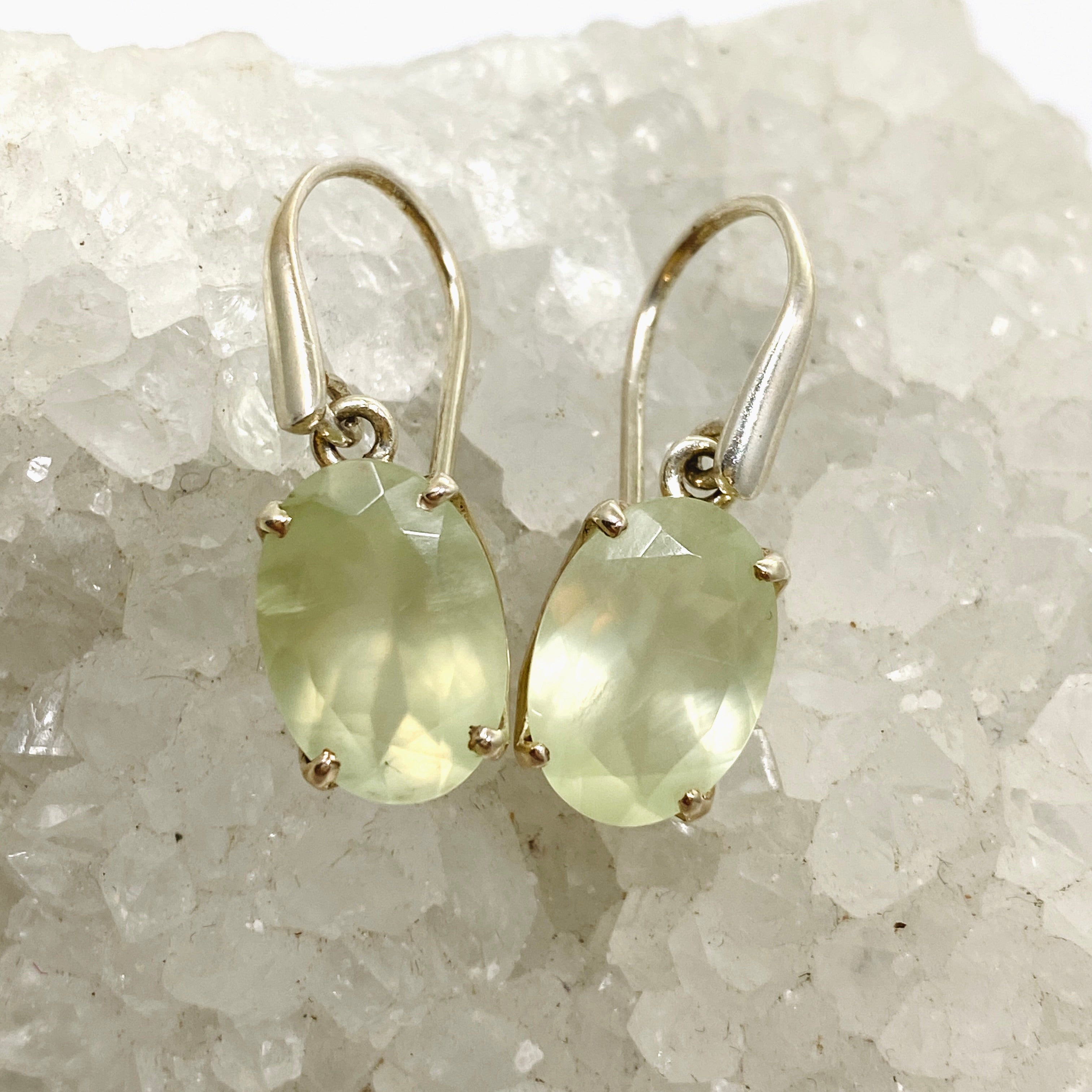Natural Prehnite Oval Faceted Dangle Earrings for Women - Handmade Sterling Silver Jewelry - Perfect for Weddings, Parties & Everyday Wear