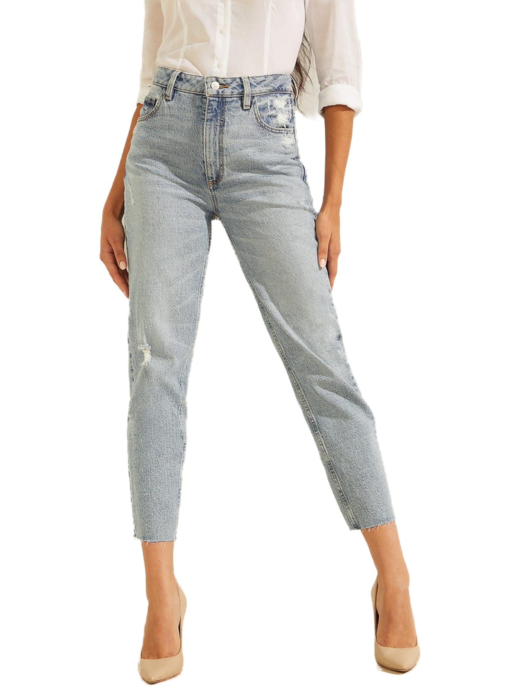 GUESS Women's Eco-Friendly Slim Mom Jeans - High Waist Stretch Denim Pants for Casual Wear & Everyday Outfits