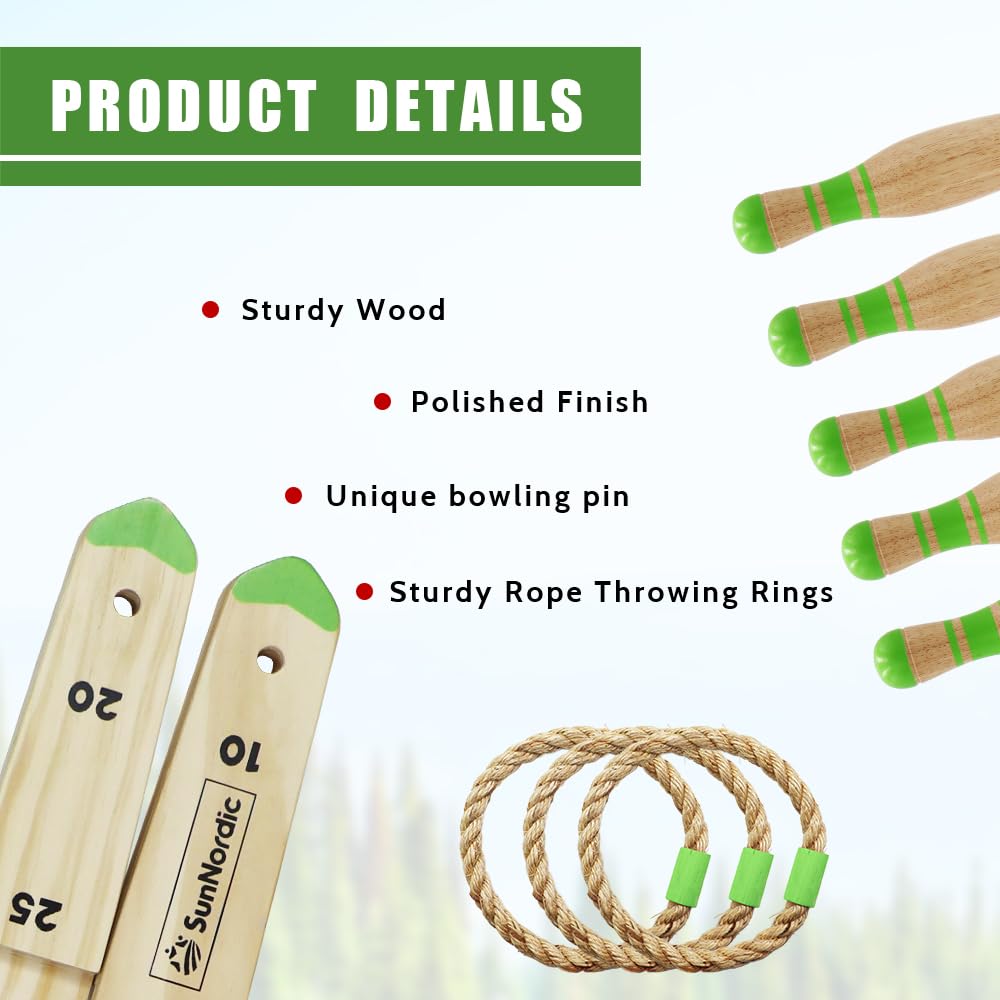 Premium Wooden Ring Toss Game Set - Outdoor Backyard & Beach Tossing Game with 6 Rings & Carrying Bag - Fun Lawn Games for Kids, Adults & Family - Perfect for Camping, Picnics, BBQs and Parties