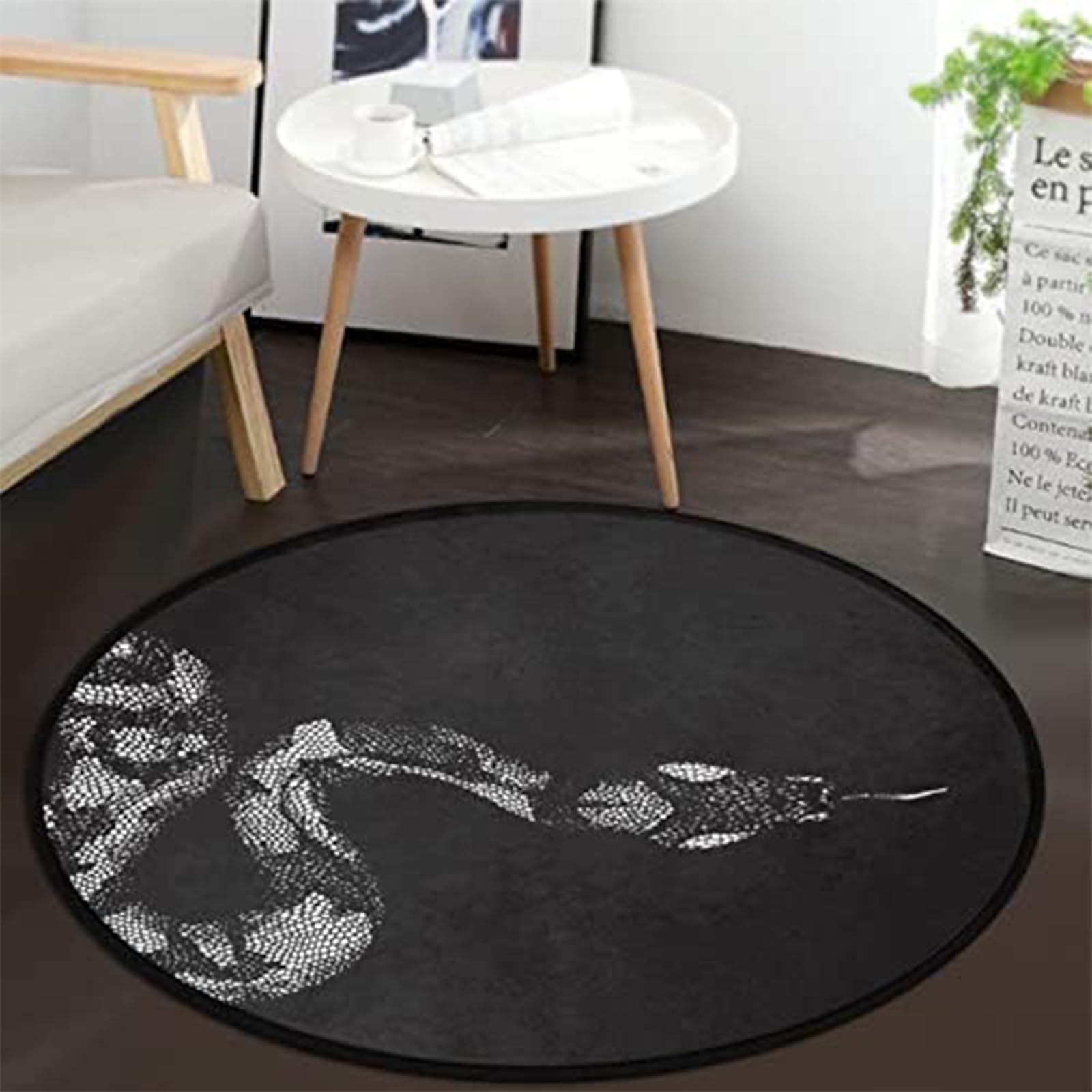 Non-Slip Black Snake Pattern Round Area Rug - 3' Diameter Doormat & Floor Mat for Bedroom, Living Room, Study | Perfect for Kids Play Area, Home Decor & High Traffic Entryways