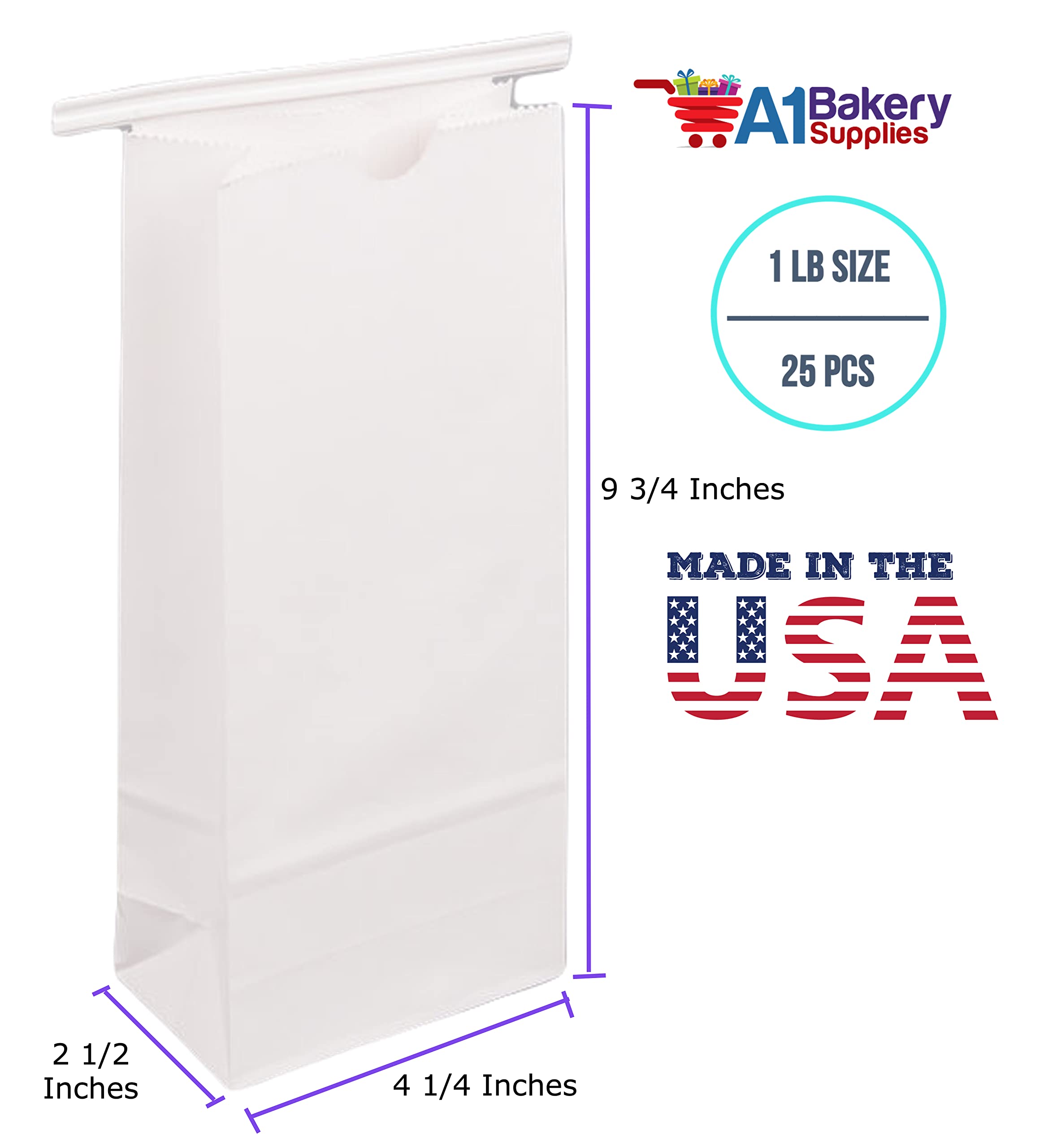 25-Pack 1 LB White Tin Tie Bakery Bags - No Window, Resealable Cookie & Coffee Bags for Freshness - Perfect for Home Baking, Gift Packaging, and Store Display