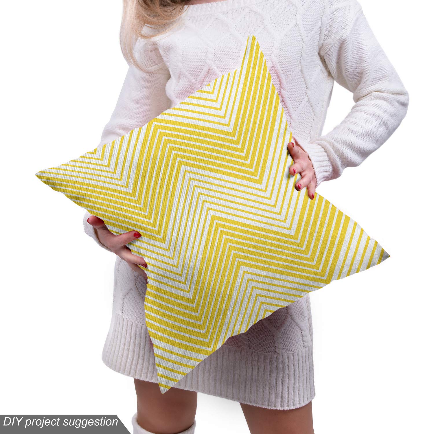 Ambesonne Chevron Fabric - Yellow & Pale Yellow Geometric Stripes for Upholstery & Home Decor