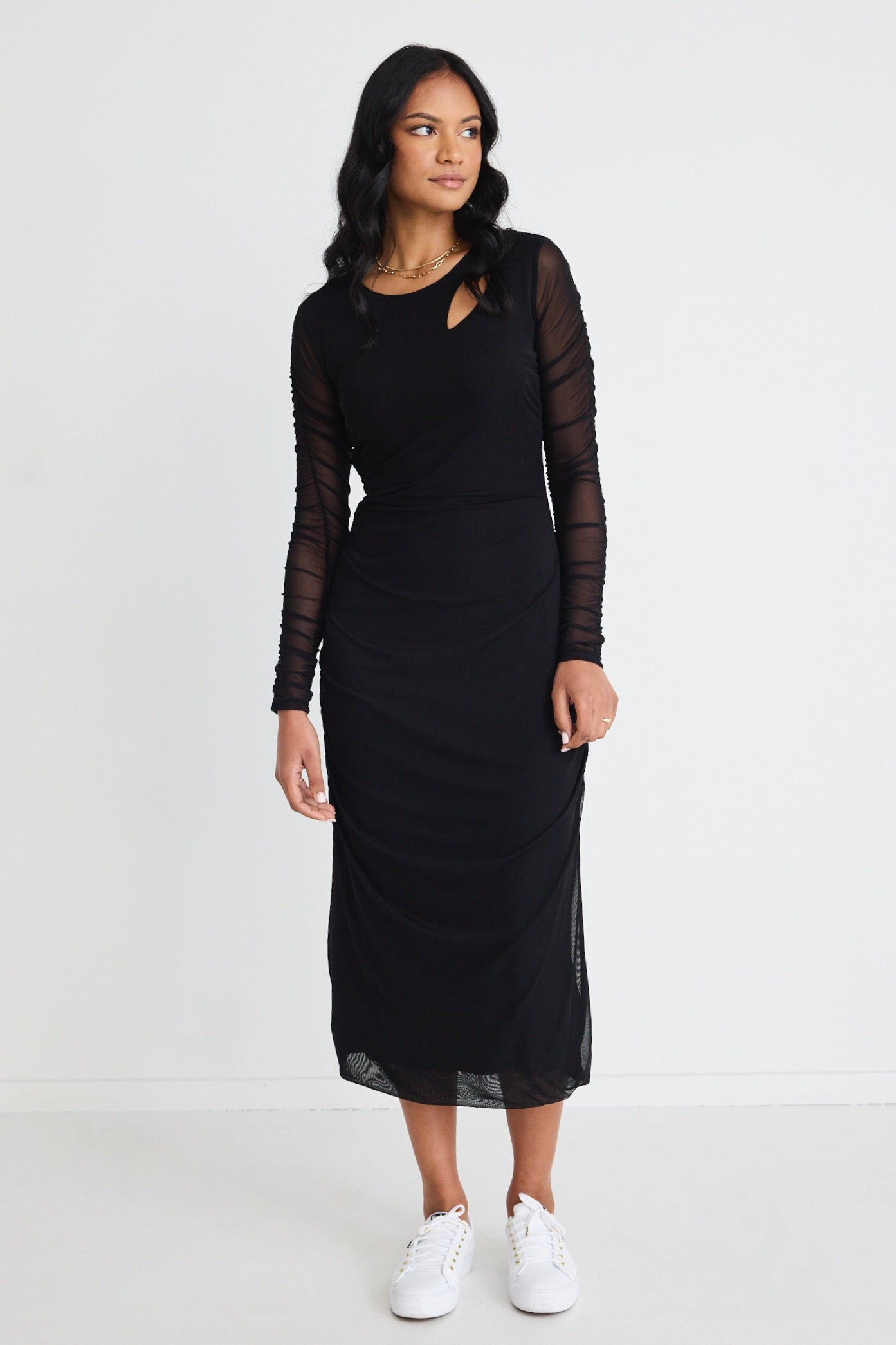 Black Mesh Long Sleeve Slash Neck Maxi Dress for Women - Elegant Evening Gown for Parties, Date Nights & Special Occasions