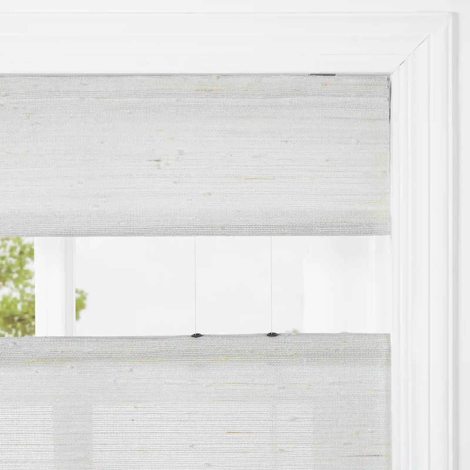 Natural Ramie Cordless Woven Wood Shade - White Rattan Top Down Bottom Up Window Treatment for Living Room & Bedroom