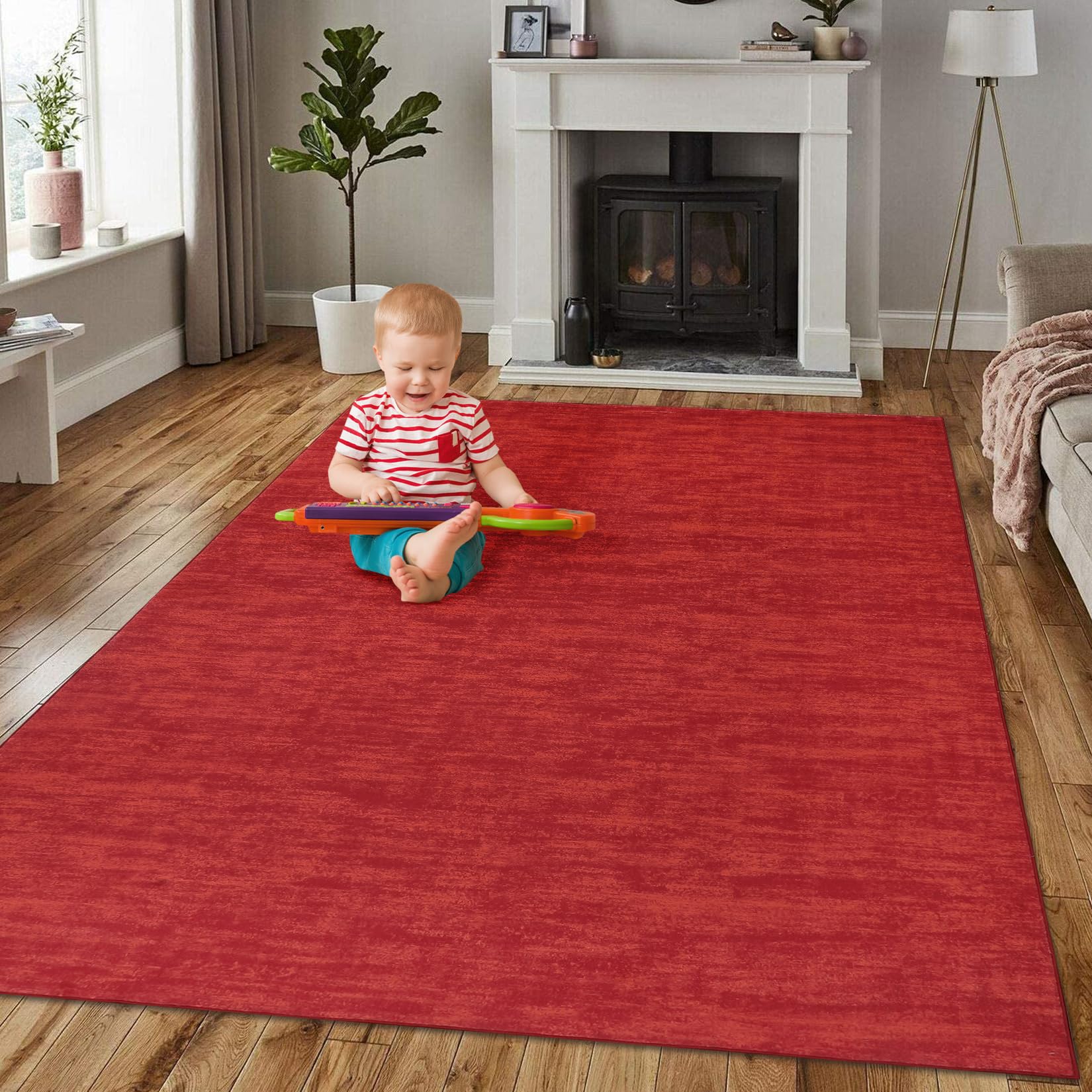 GARVEE 3x5 Feet Modern Washable Non-Slip Area Rug - Solid Red Contemporary Throw Rug for Living Room, Bedroom, Kids Room - Soft Indoor Carpet Perfect for Home Decor, Dorm & Office Spaces (3' x 5')
