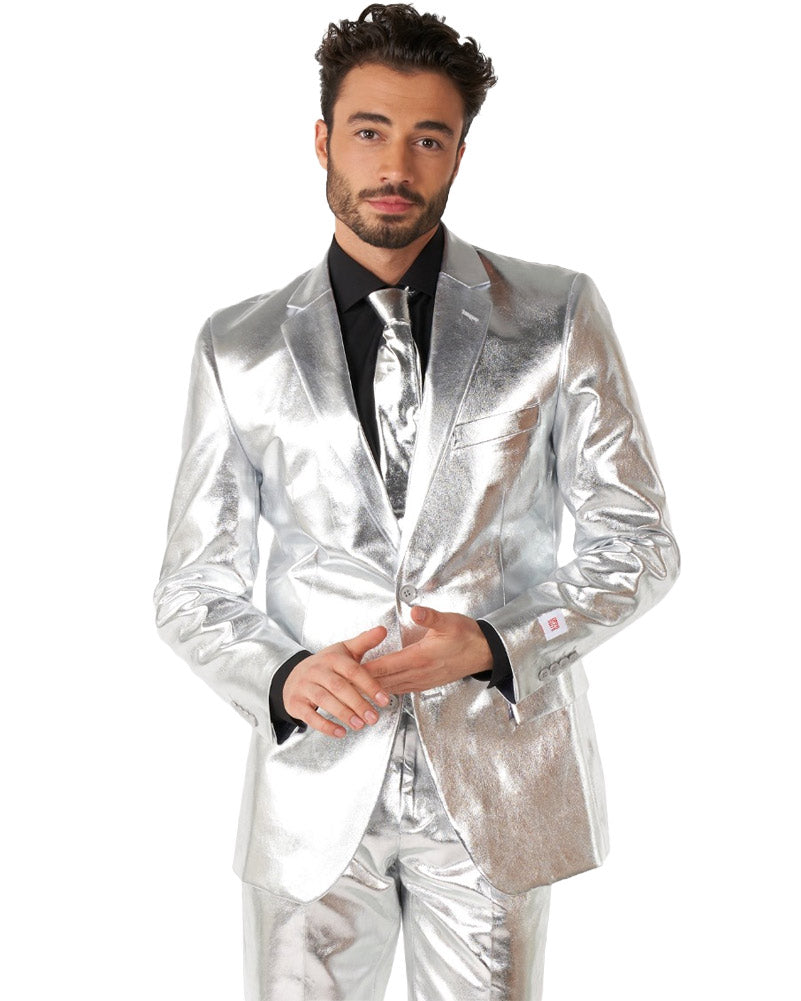 Vintage 70s Shiny Silver Premium Men's Suit - Retro Disco Party & Formal Wear for Weddings, Prom & Special Occasions