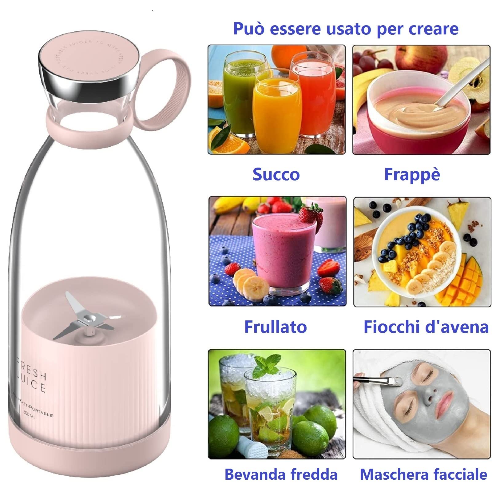 Portable 350ML Blender Bottle - Smoothie Maker for Fresh Juices & Shakes - Gym & Travel Use