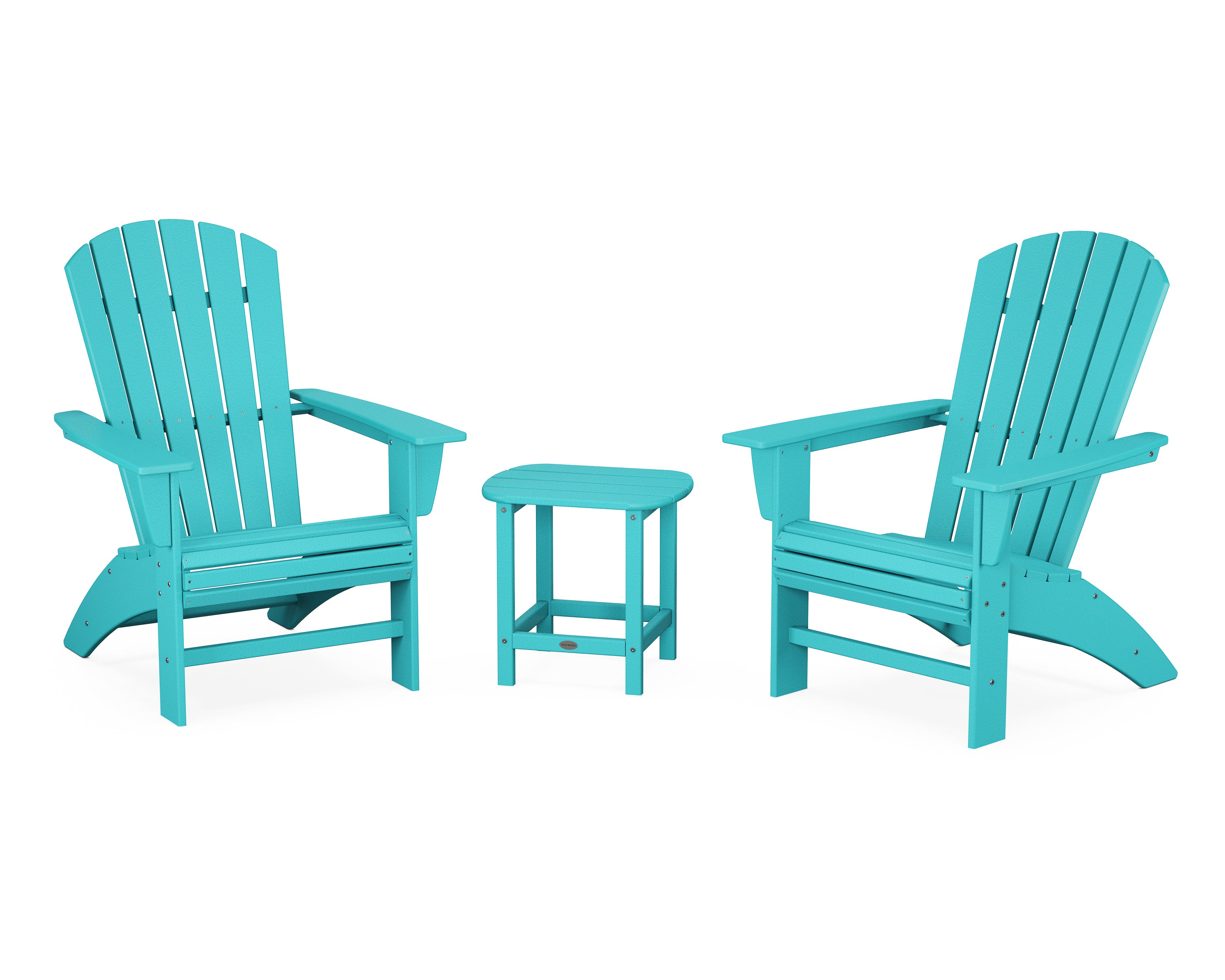 POLYWOOD Nautical 3-Piece Curveback Adirondack Chair Set - Outdoor Patio Furniture for Beach, Poolside & Garden Relaxation