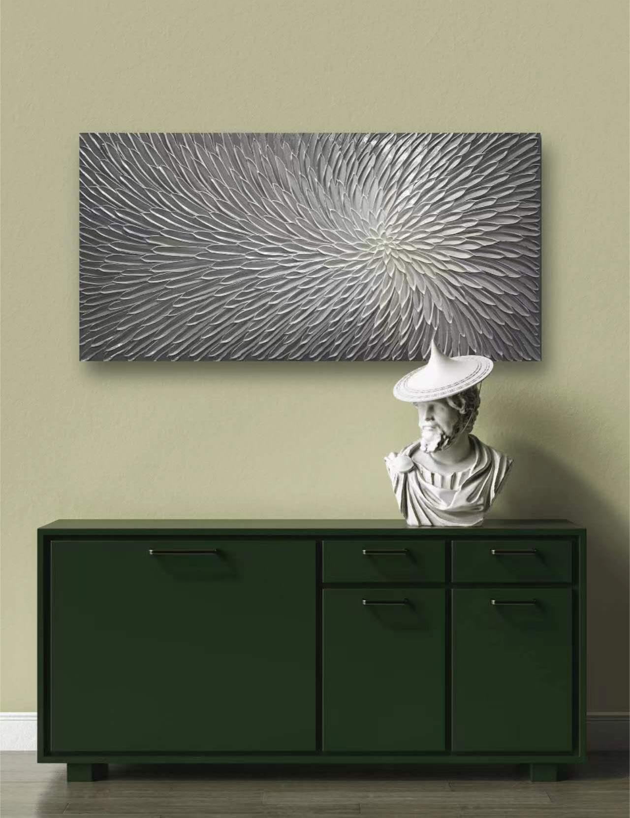 24x48 Inch Hand Painted Acrylic Abstract Floral Wall Art - Modern Framed Textured Oil Painting for Living Room & Bedroom Decor (Elegant Gray)