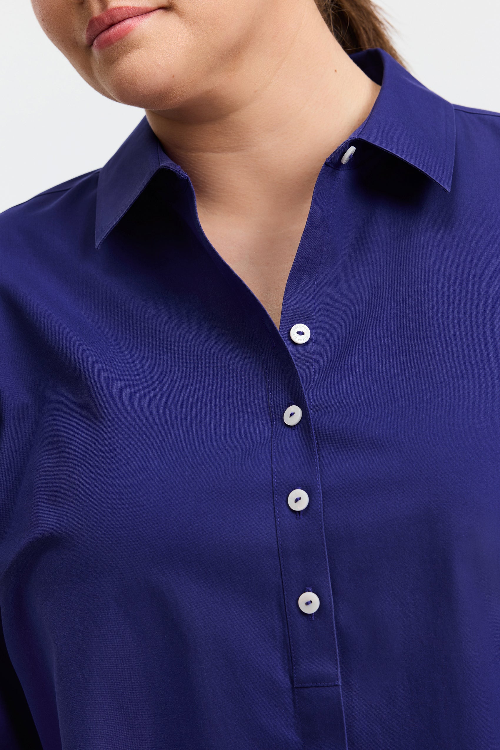 Madison Plus No Iron Pinpoint 3/4 Sleeve Tunic Shirt for Women - Wrinkle-Free Office Wear & Casual Outfits