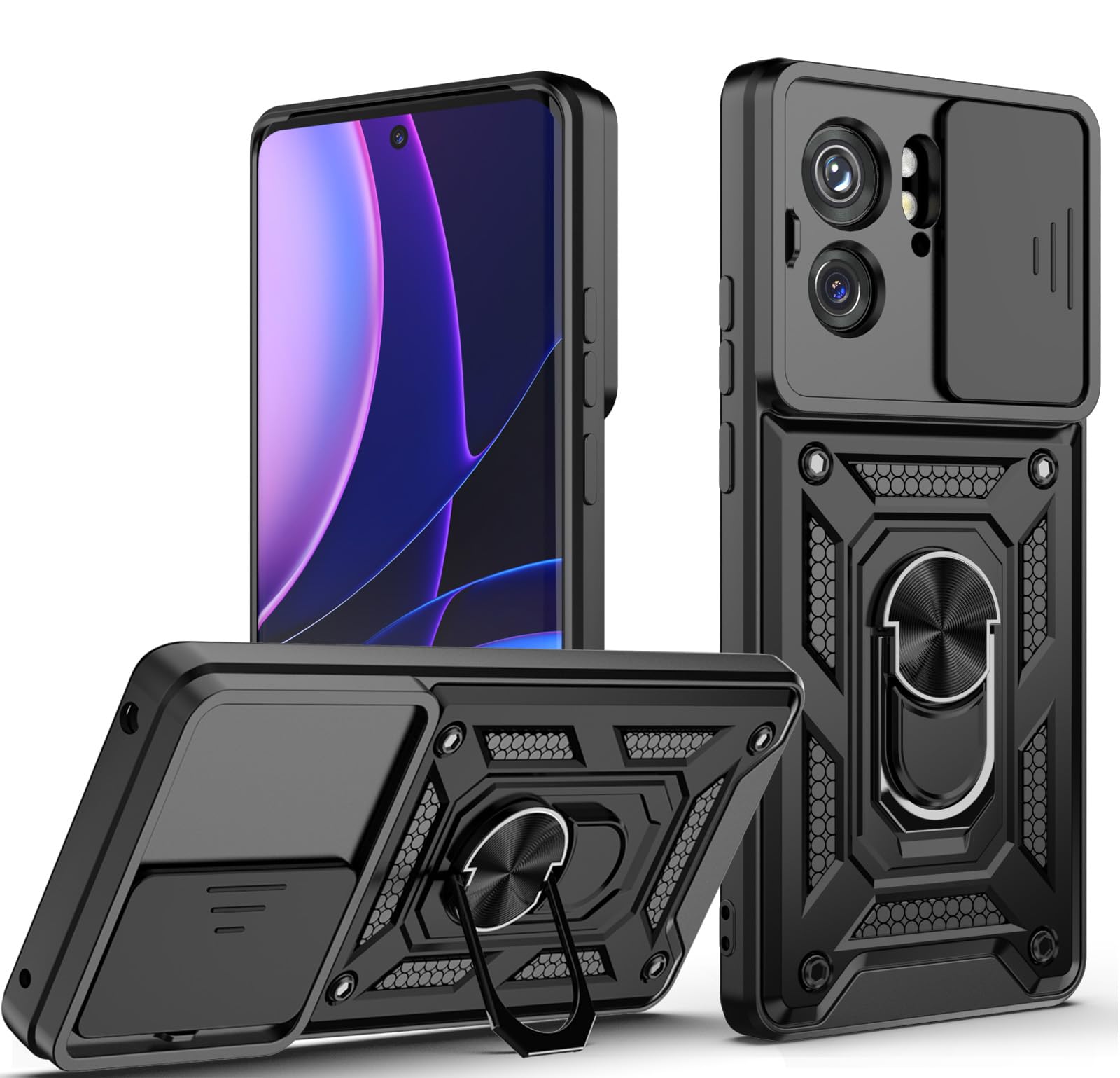 Dretal Shockproof Case for Motorola Edge 2023 - Military Grade Protection with Kickstand, Camera Cover & Anti-Slip Grip | Perfect for Work, Travel & Outdoor Activities (Black)