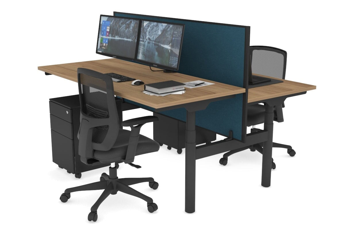 Flexi Premium Height Adjustable 2-Person H Bench Workstation - Black Frame [1400L x 700W] - Ergonomic Office & Home Workspace Solution for Team Collaboration