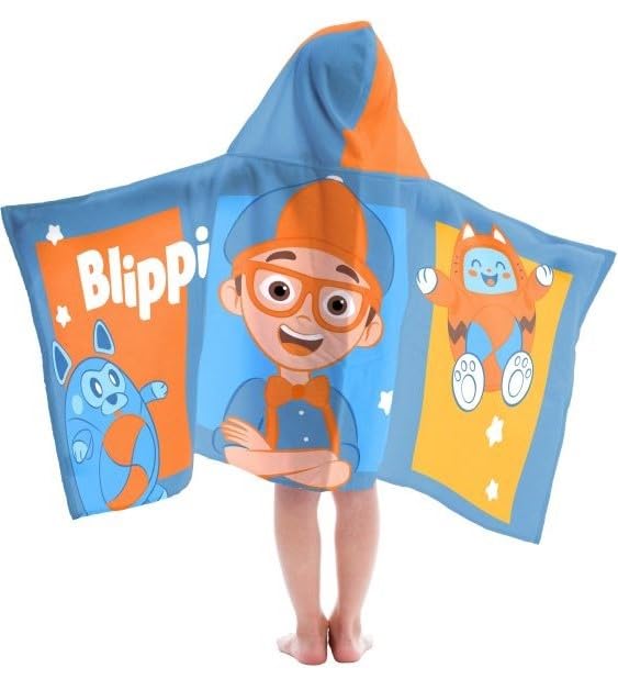 Blippi Hooded Towel for Kids - Super Soft & Absorbent Blue Cotton Beach & Pool Towel - Perfect for Bath Time, Swimming, and Outdoor Adventures