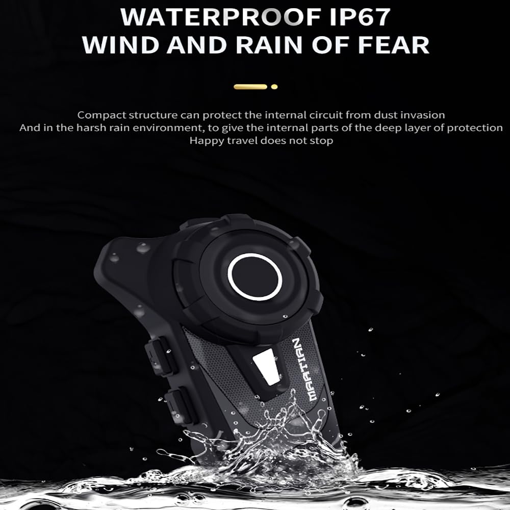 Martian Motorcycle Helmet Bluetooth 5.1 Headset - Wireless IP67 Waterproof Intercom System for Motorcycling, Biking & Skiing - 1000M Range, 2-in-1 Microphone, 2 Riders Communication - Perfect for Adventure Rides, Commuting & Outdoor Sports (Blue T-S2 Model)