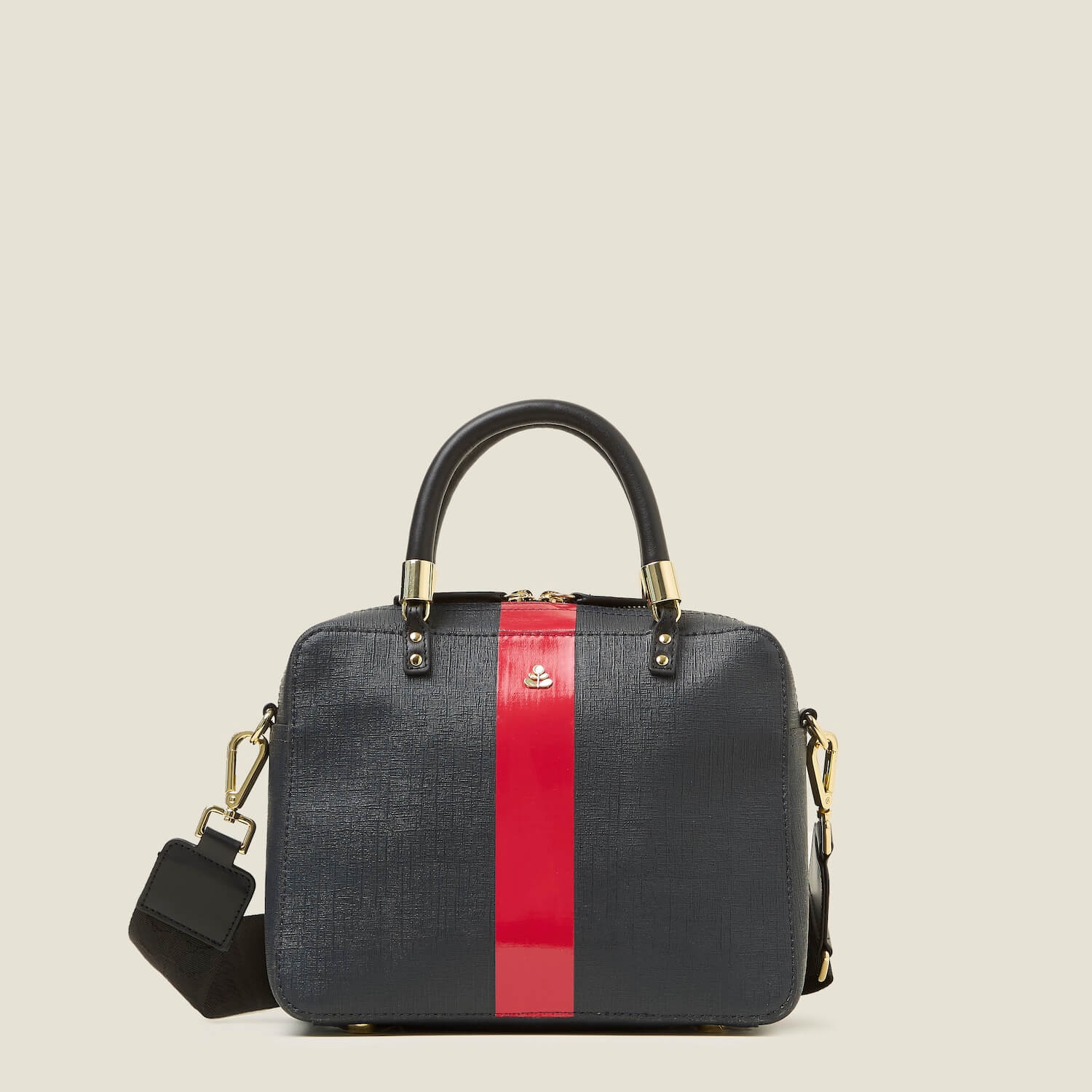 Shiny Stripe Navy Red Medium Block Handbag for Women - Stylish Crossbody Purse for Work, Travel & Everyday Use