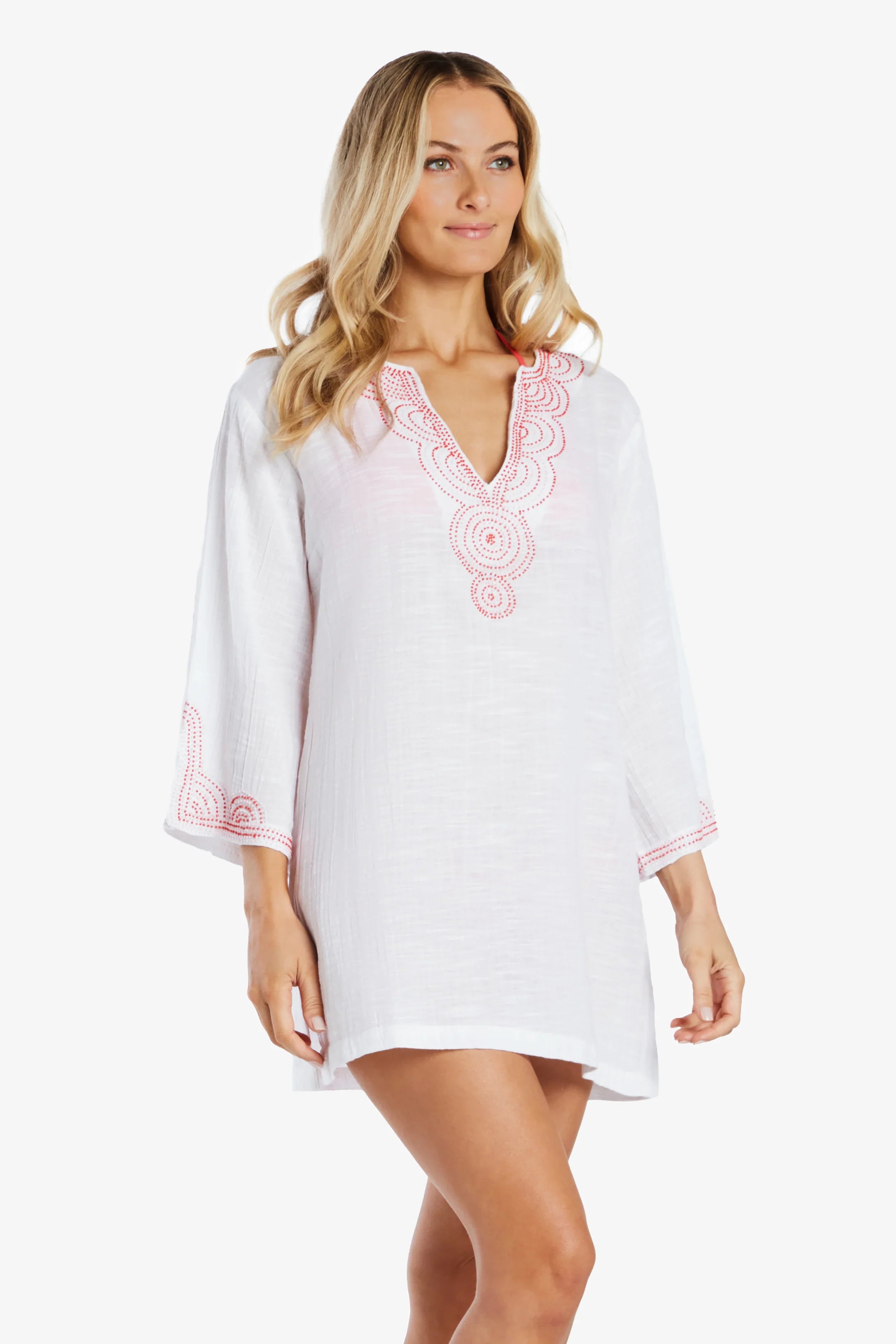 Beaded Beach Tunic Cover Up - Watermelon Pink Summer Dress for Women | Perfect for Poolside, Vacation & Boho Fashion
