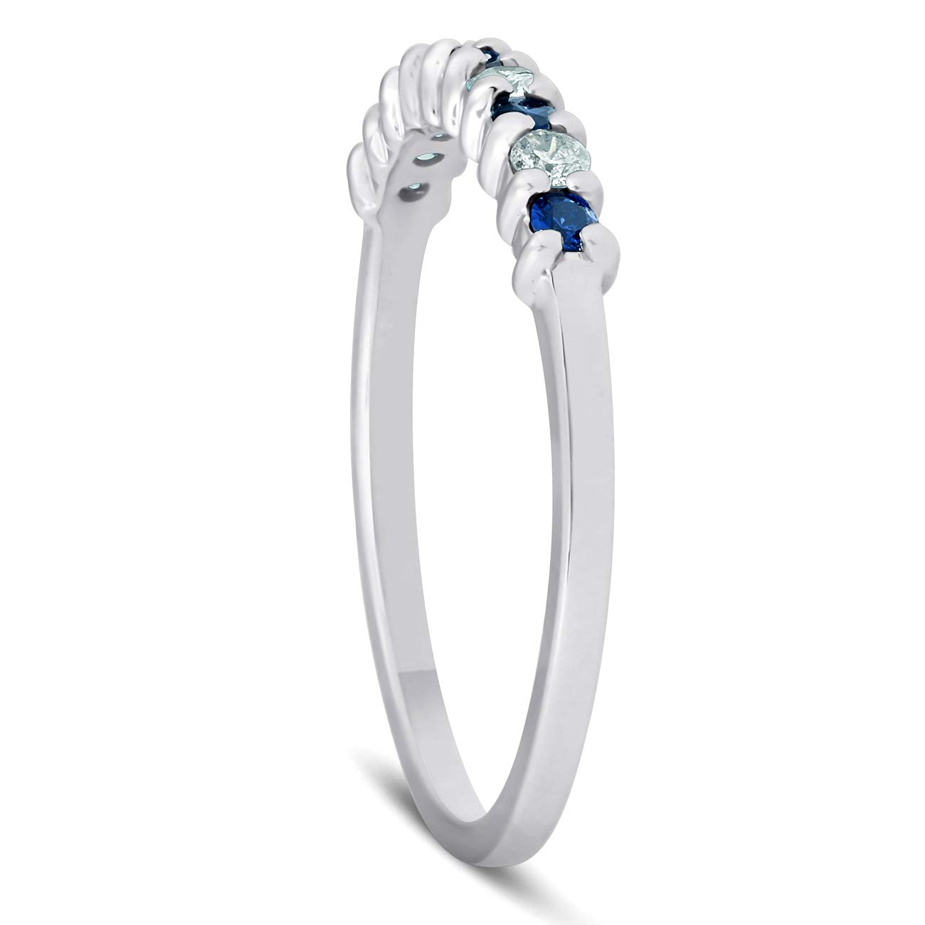 1/4 Carat Blue Sapphire & Diamond Wedding Ring - 10K White Gold Engagement Band for Women - Perfect for Bridal, Anniversary & Special Occasions