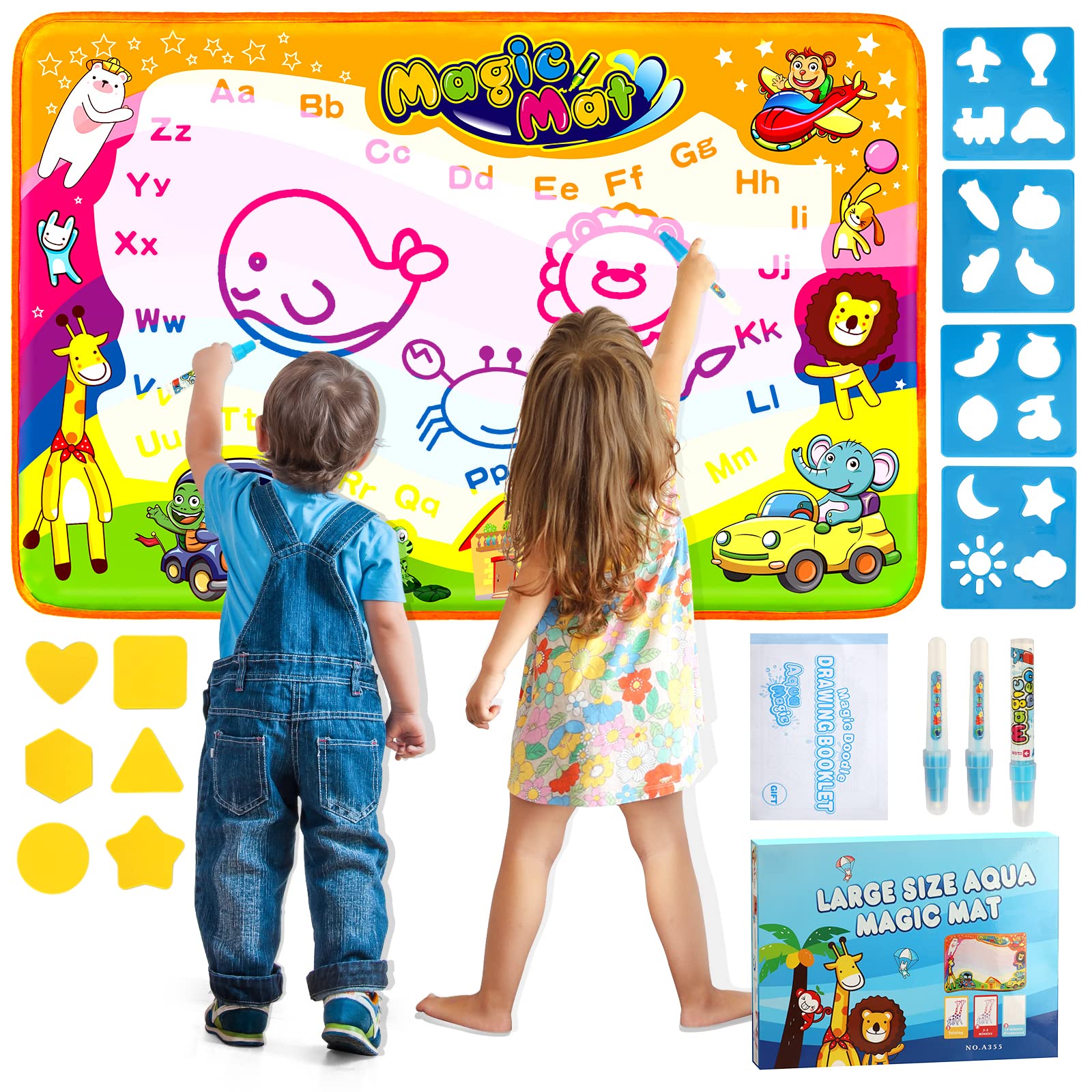 Magic Water Doodle Mat for Kids Ages 2-7 - Reusable Drawing & Writing Board with Pens - Educational Learning Toy for Toddlers Boys & Girls - Perfect Gift for Birthday, Travel & Indoor Playtime