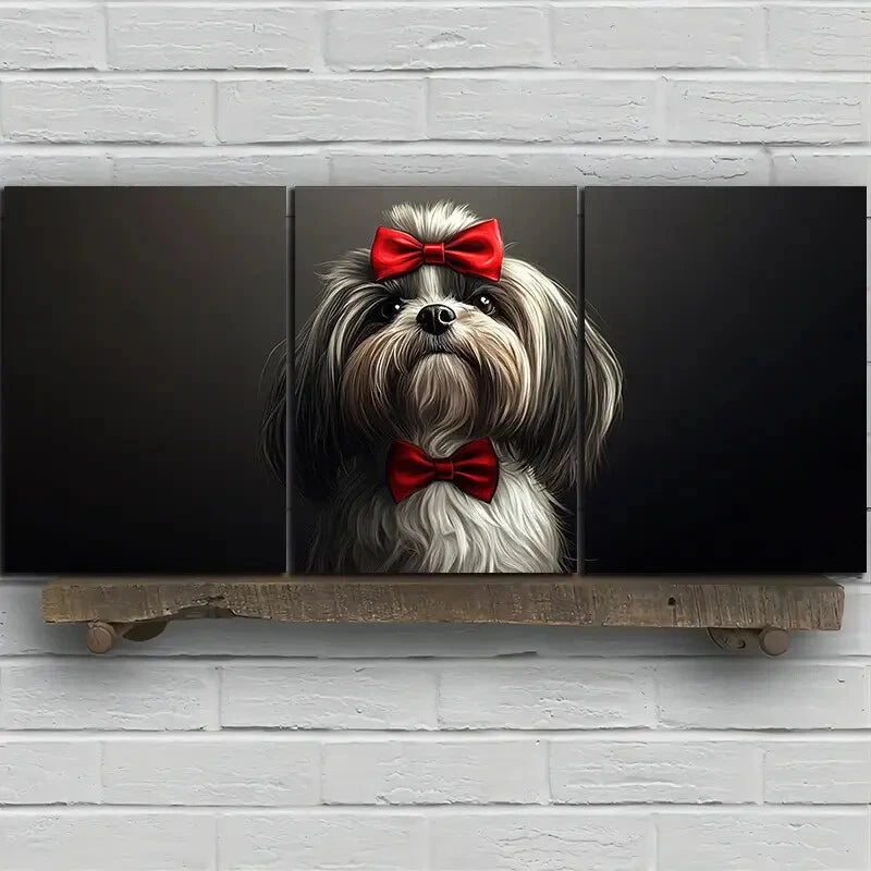 3-Piece Dog Wearing Bow Tie Metal Wall Art - Animal Themed Ready to Hang Prints for Living Room, Bedroom & Office Decor