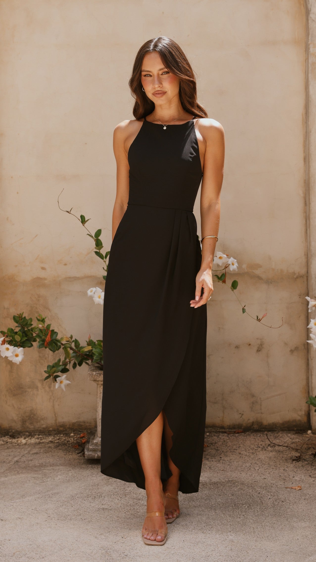 Elegant Black Genevieve Boat Neck Maxi Dress for Women - Perfect for Weddings, Parties & Summer Vacations