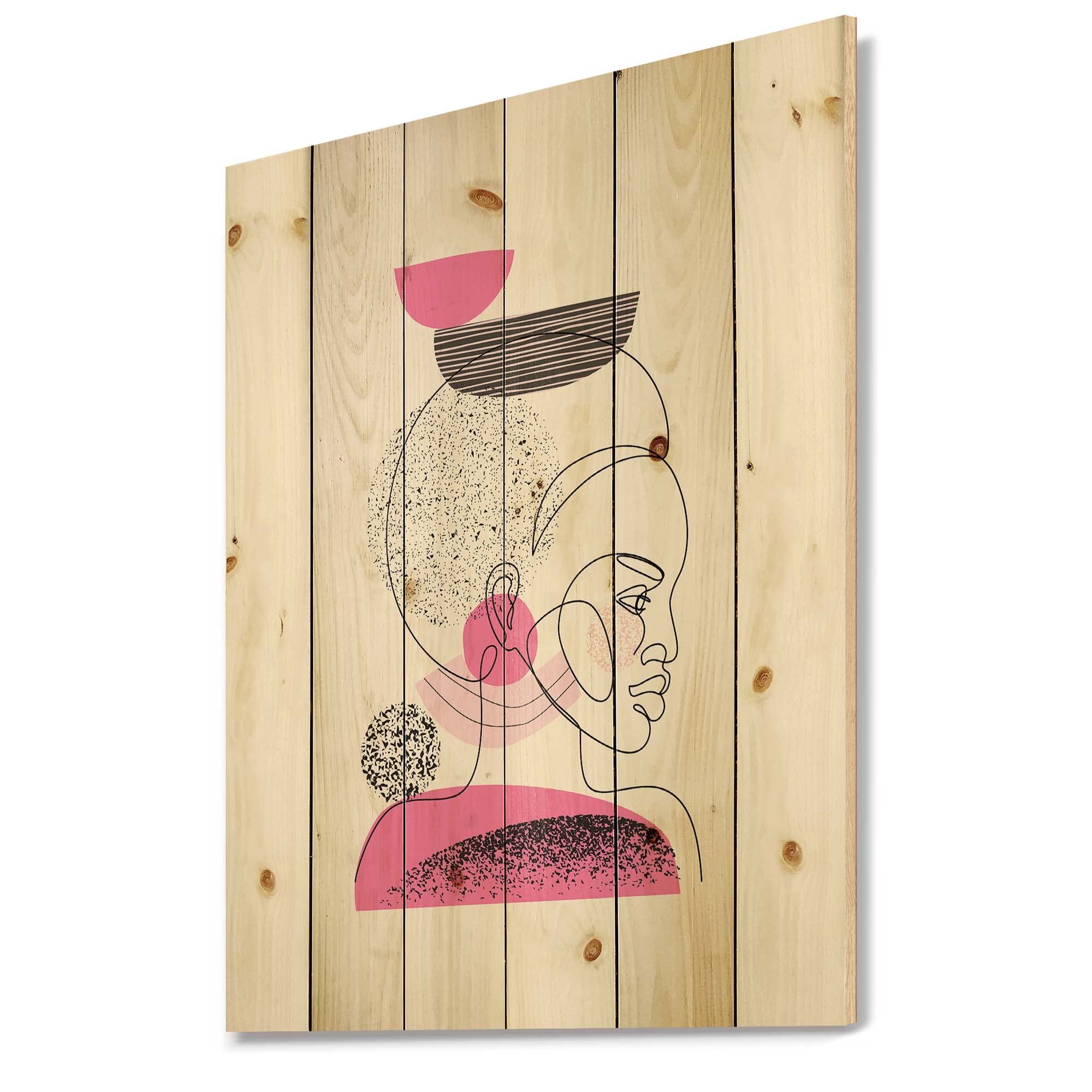 DesignQ One Line Portrait of African American Women - Modern & Contemporary Wood Wall Decor, Beige Wood Wall Art, Large Abstract Wood Panels Printed on Natural Pine - Perfect for Living Room, Bedroom & Office Decor