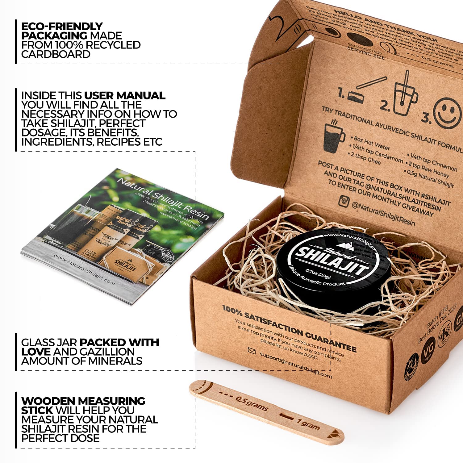 Pure NATURAL SHILAJIT Resin - 20g Organic Shilajit Supplement with Fulvic Acid & 84+ Trace Minerals - 30 Count Shilajit Honey Sticks for Energy, Immunity & Vitality - Perfect for Daily Wellness & Ayurvedic Rituals