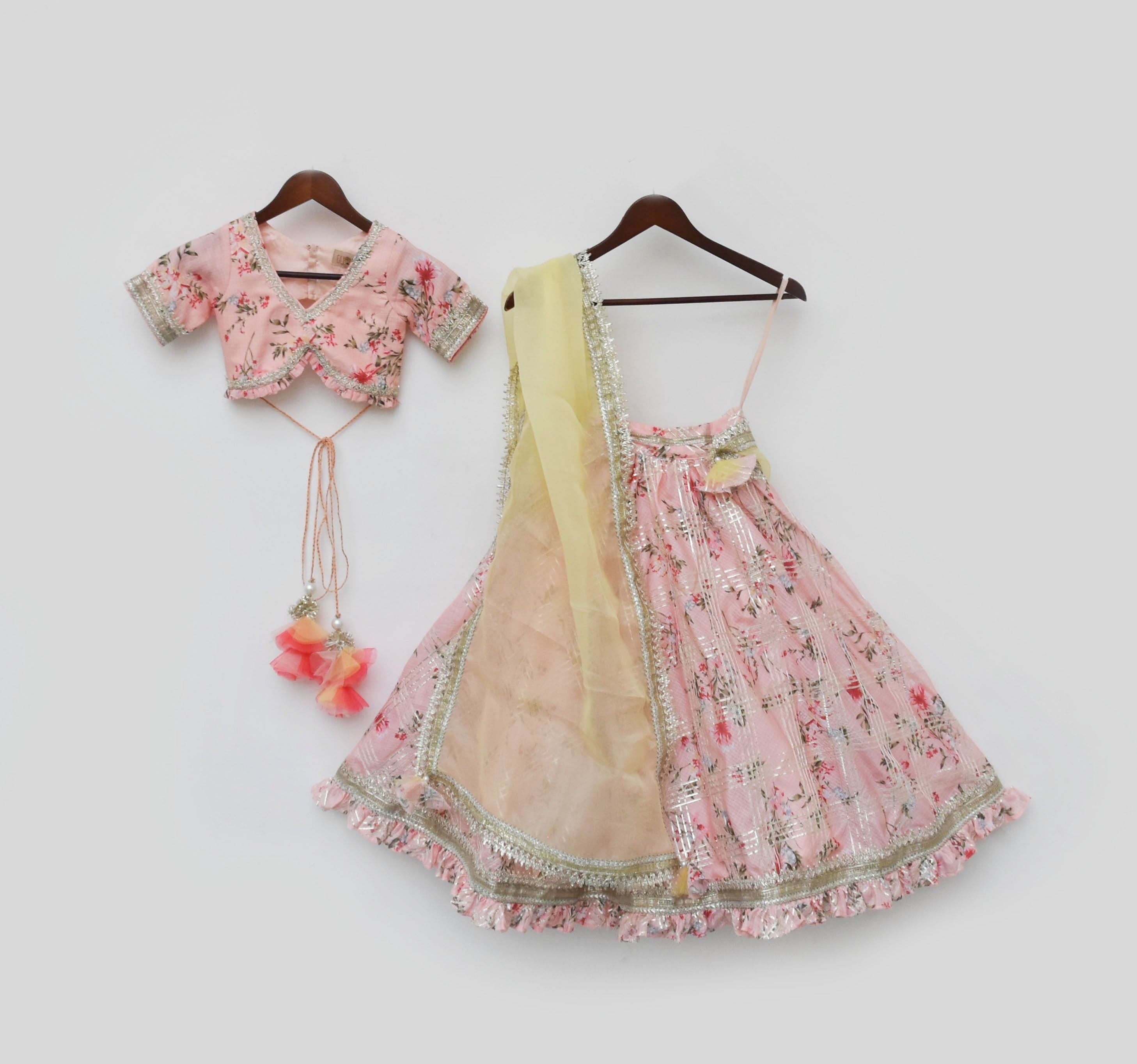 Pre Order: Peach Kotta Printed Lehenga Choli with Dupatta Set | Indian Ethnic Wear for Weddings, Festivals & Special Occasions