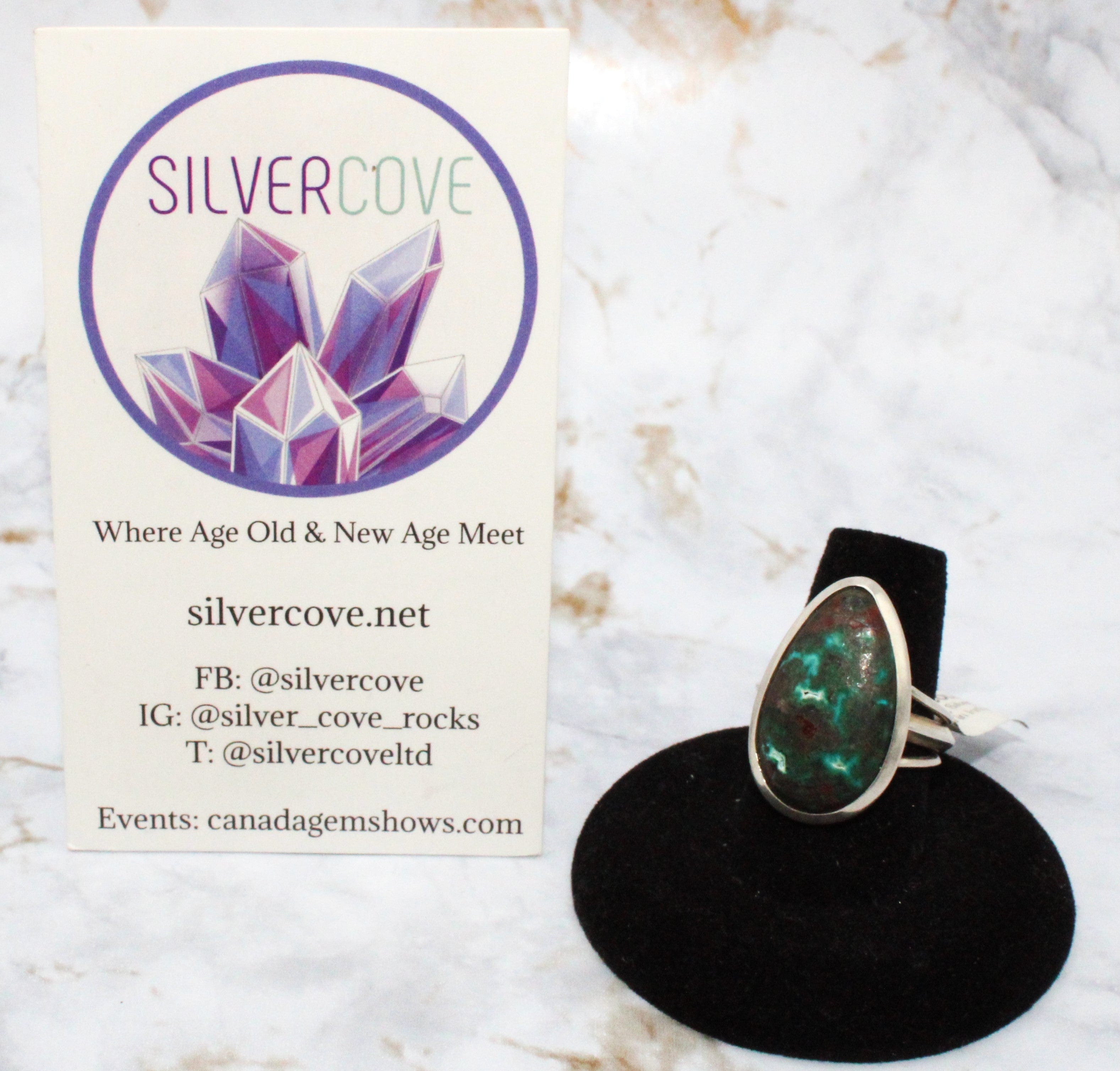 Chrysocolla Ring Size 7.5 - Genuine Natural Stone Jewelry for Women, Handmade Sterling Silver Band, Boho Chic Statement Ring for Everyday Wear & Special Occasions