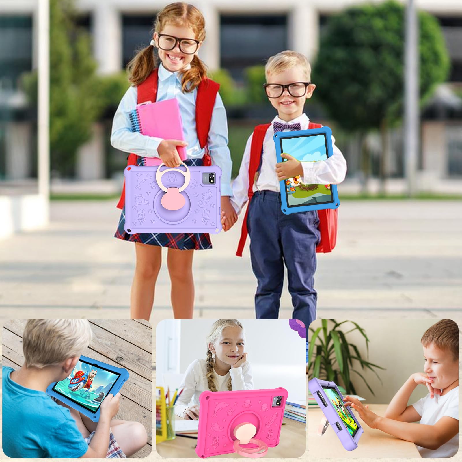 YUMBOT 10.1 Inch Android 13 Kids Tablet - WiFi & Bluetooth, 1280x800 HD Display, 8GB RAM 128GB Storage, Quad-Core Processor, 6000mAh Battery, Dual Camera with Parental Controls - Perfect for Learning & Entertainment for Kids Ages 3-14