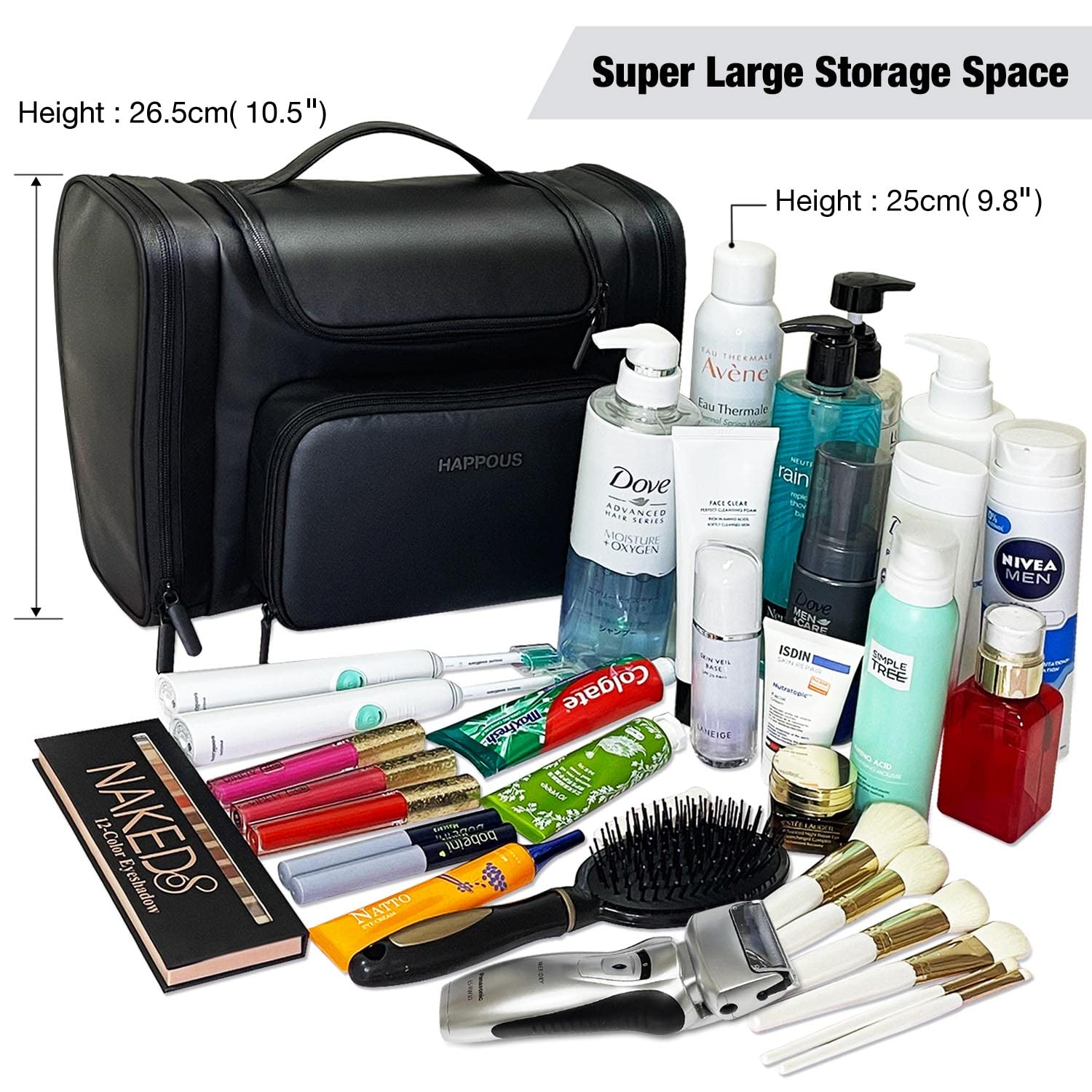 Extra Large Hanging Travel Toiletry Bag for Men & Women - Waterproof Cosmetic Organizer with Multiple Pockets - Perfect for Bathroom Storage, Makeup Accessories & Travel Essentials (Black)