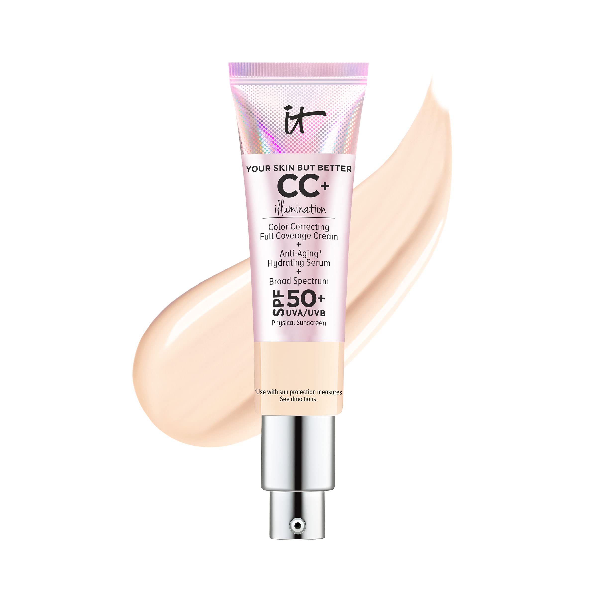 IT Cosmetics Your Skin But Better CC+ Cream Illumination - Full Coverage Color Correcting Foundation with Hydrating Serum & SPF 50+ | Radiant Finish for Dry Skin | 1.08 fl oz | Perfect for Daily Wear, Special Occasions & Photo Shoots