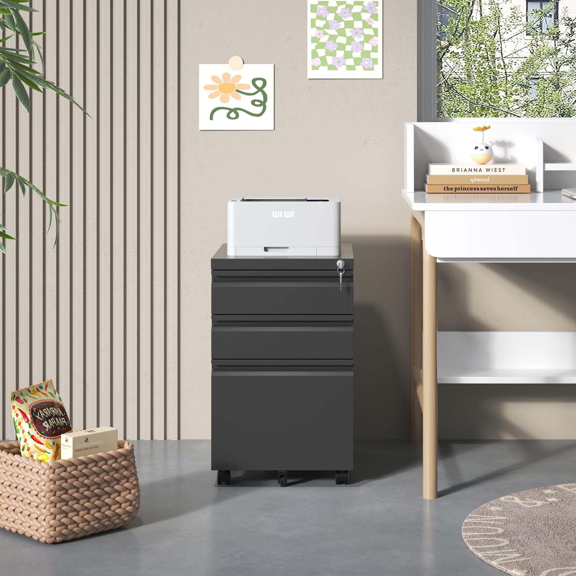 3 Drawer Mobile File Cabinet - Letter & Legal Size, Fully Assembled Under Desk Storage for Home Office - Black | Organize Documents, Bills & Office Supplies with Easy Rolling Mobility