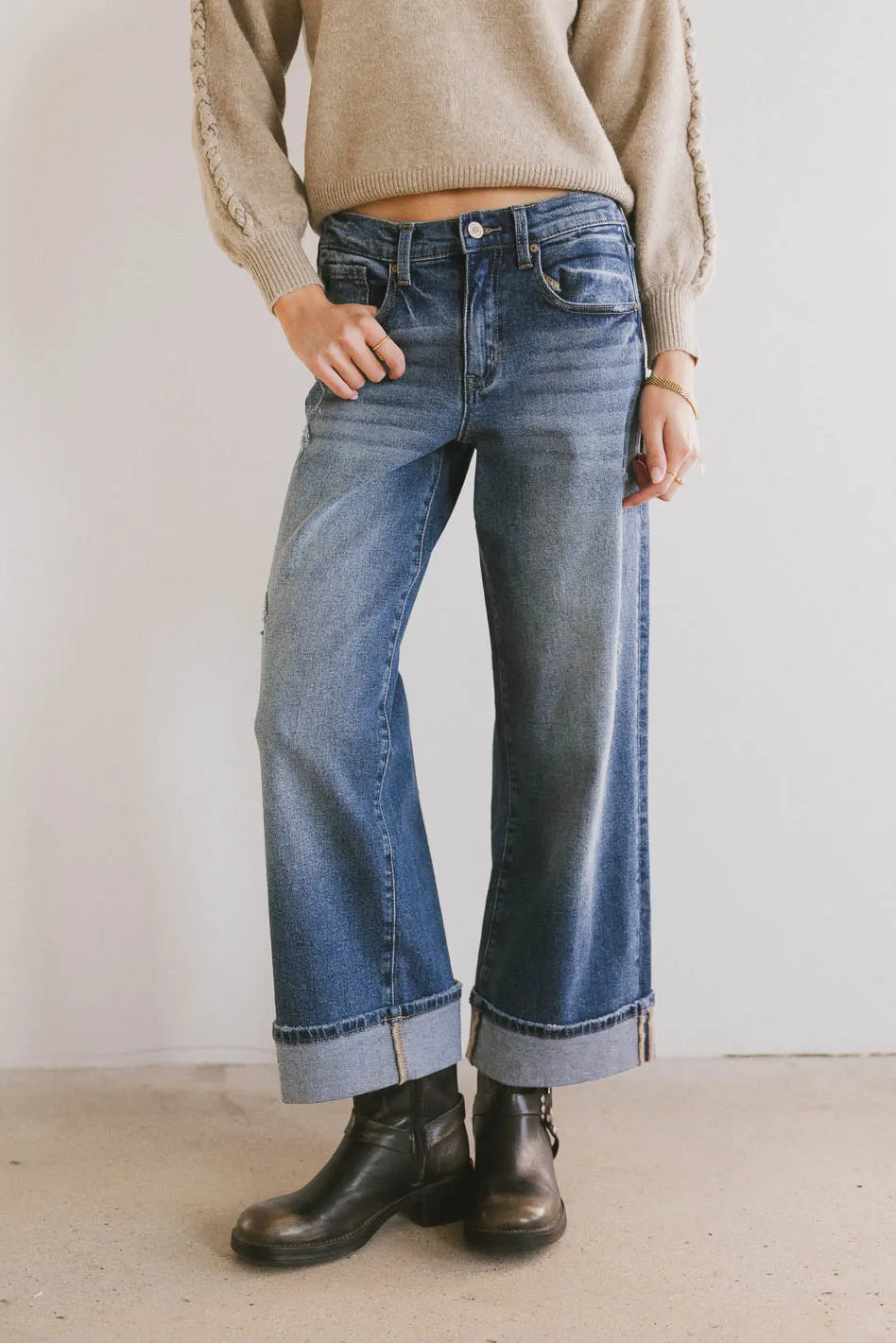Lacie Cropped Wide Leg Jeans for Women - High Waisted Distressed Denim Pants | Perfect for Casual Outfits, Street Style & Everyday Wear