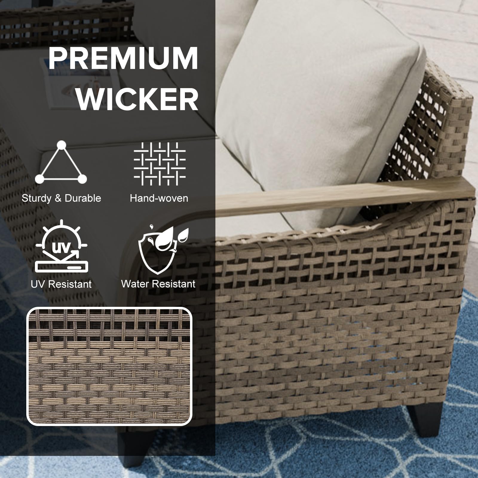 **COOS BAY Modern Wicker Outdoor Sofa Set - 3-Seater Patio Loveseat for Garden, Backyard, Deck, Porch & Balcony - Weather-Resistant Brown/Gray Couch - Perfect for Relaxing, Entertaining & Outdoor Lounging**